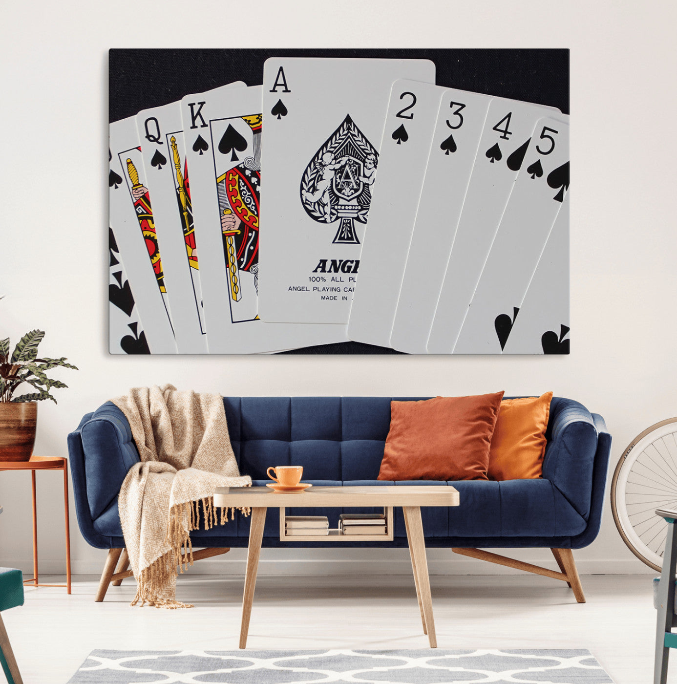 56787-MGV-CV-36X24-Poker Wall Art - Playing Cards Canvas Wall Art Print - Ace of Spades and Royal Flush Design, Perfect