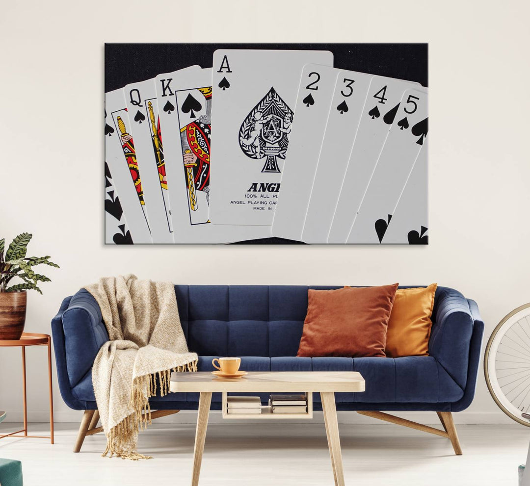 The oversized Poker Wall Art features the Ace of Spades and is displayed on a porch.