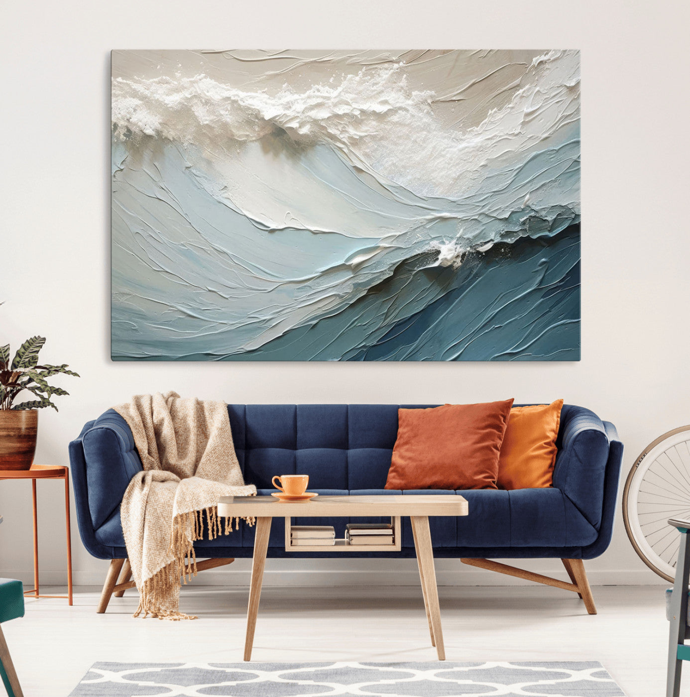 MGV-CV-36X24 - Waves Abstract Wall Art Print, Modern Framed Abstract Canvas Print, Abstract Painting for Living