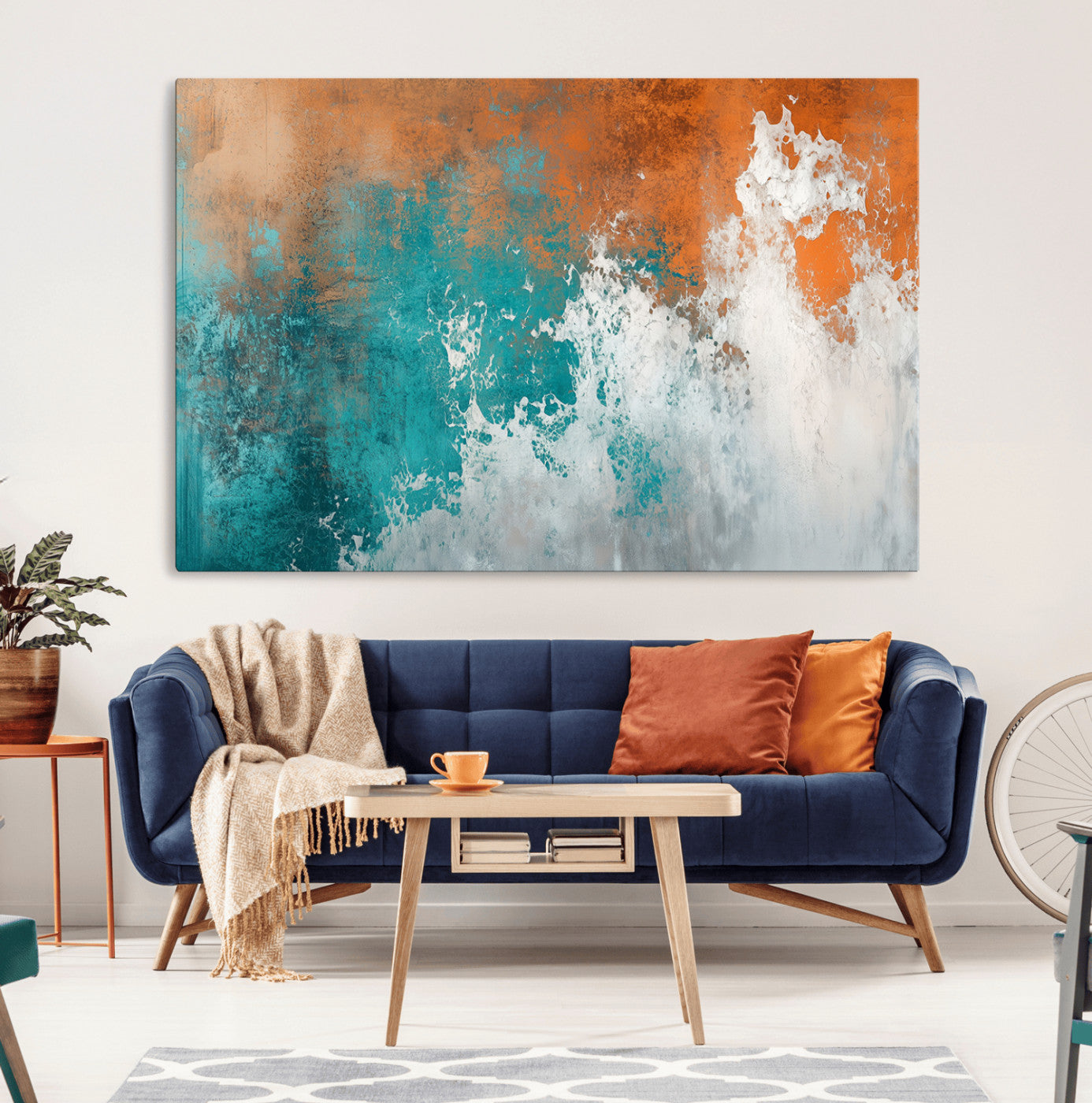 78127-MGV-CV-36X24-Vintage Abstract Print - Bold Teal and Orange Canvas Wall Art - Retro-Vintage Abstract Orange Canvas
