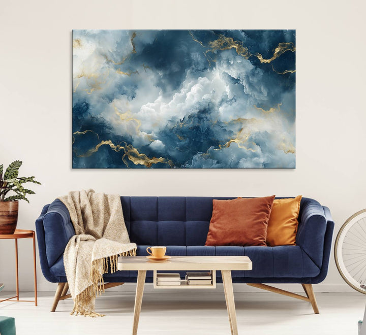 Luxe Blue and Gold Canvas Wall Art - a large abstract print.