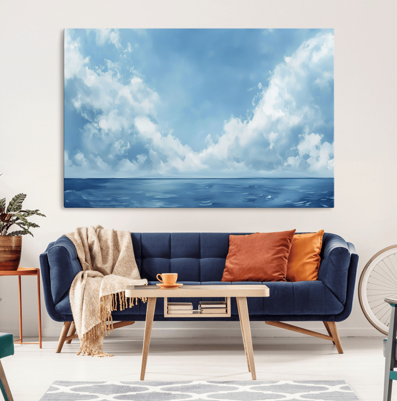 MGV-CV-36X24 - Abstract Ocean Print Artwork- Serene Blue Ocean Canvas Wall Art - Minimalist Ocean and Sky Canvas
