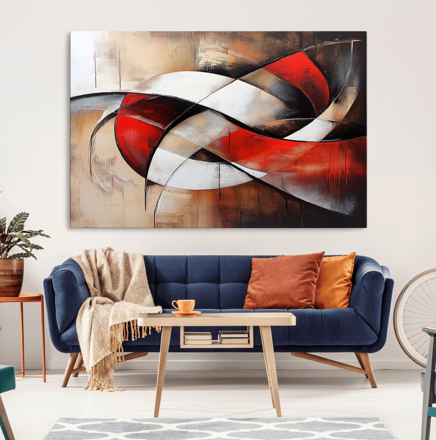 MGV-CV-36X24 - Abstract Wall Art - Modern Red and White Canvas Wall Art Print - Bold Geometric Abstract Canvas for