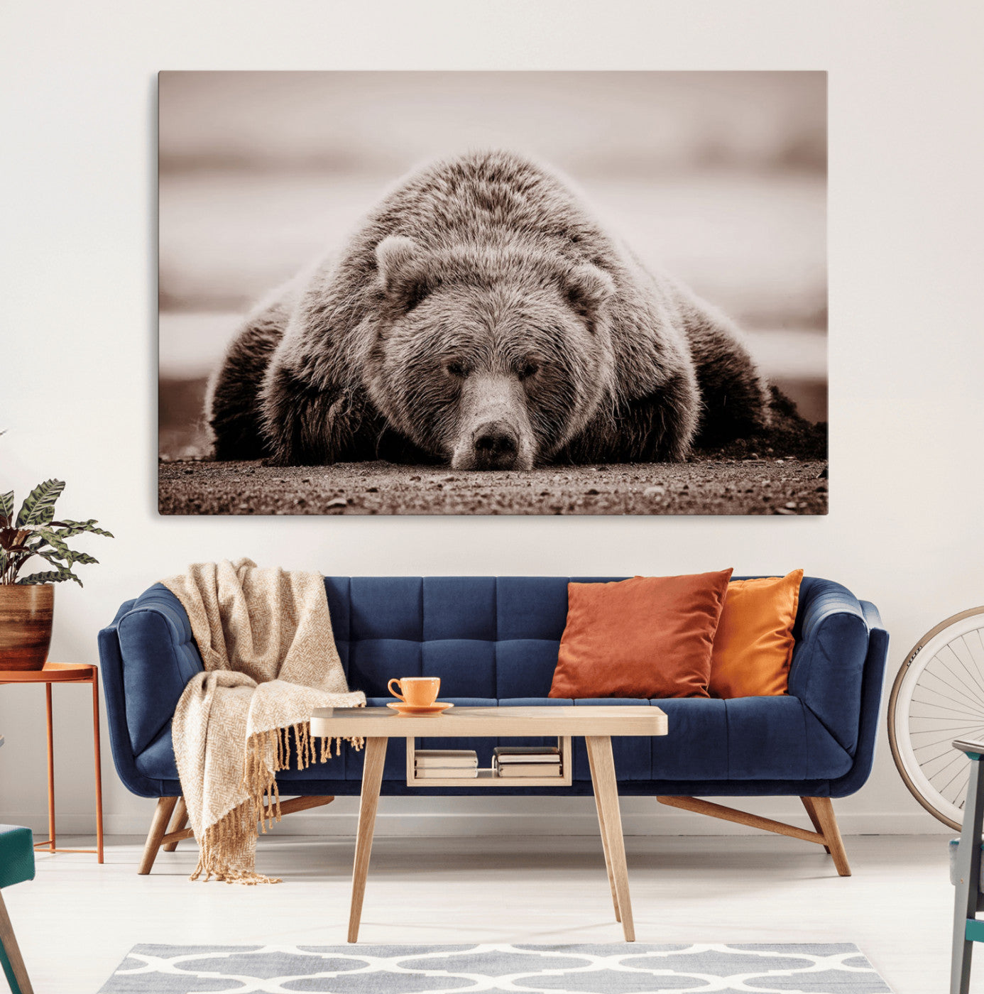 20611-MGV-CV-36X24-Grizzly Bear Wall Art Print - Bear Canvas Wall Art - Rustic Bear Portrait Canvas Print for Cabin