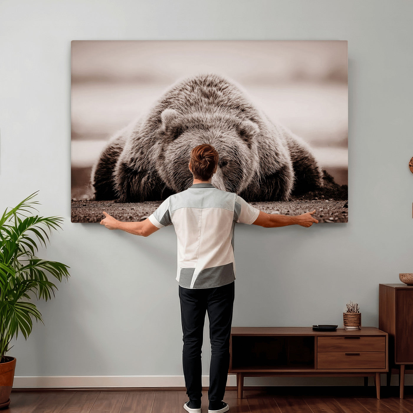 20611-MGV-CV-36X24 - Grizzly Bear Wall Art Print - Bear Canvas Wall Art - Rustic Bear Portrait Canvas Print for Cabin