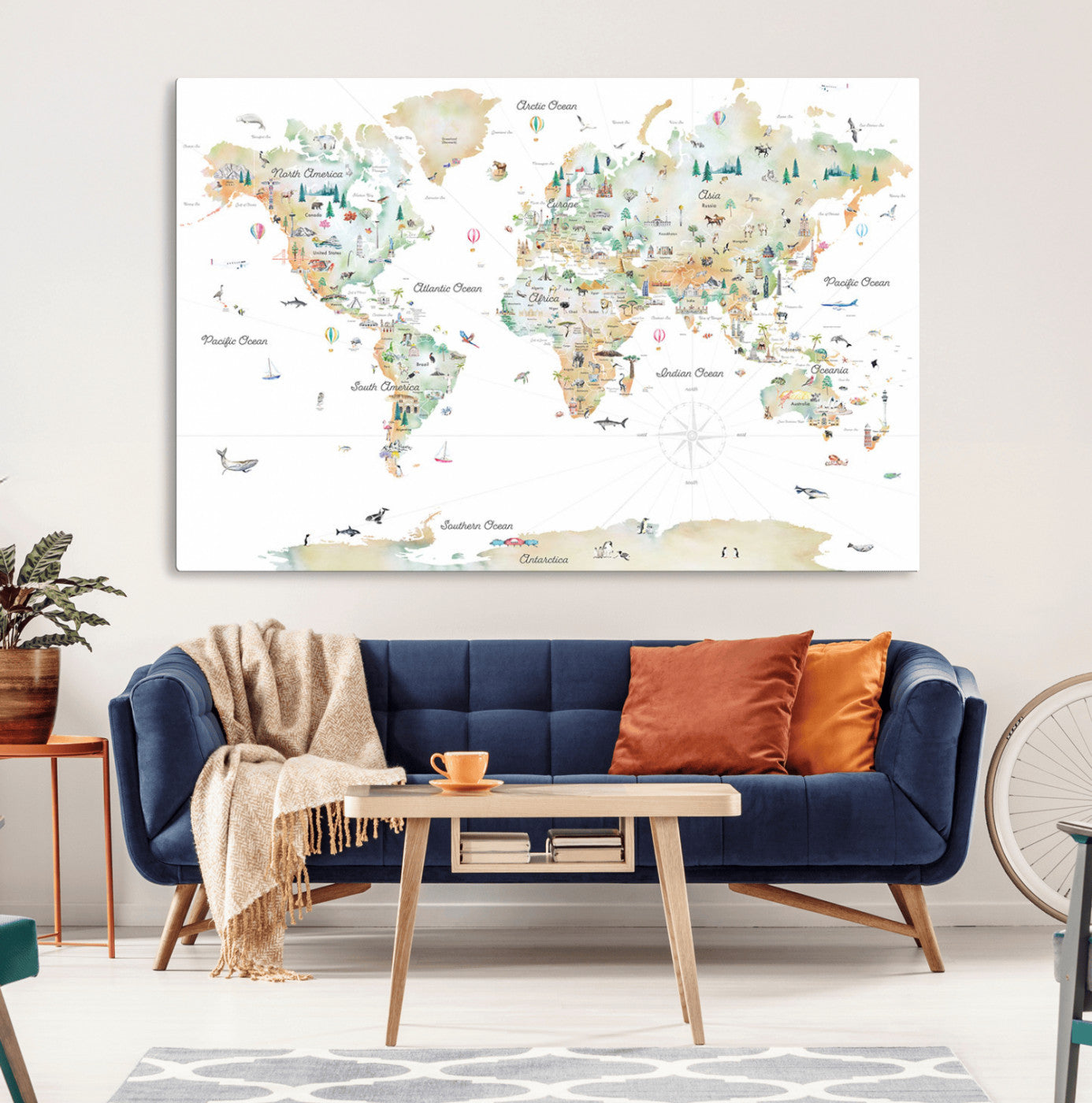 MGV-CV-36X24 - Push Pin World Map Canvas Print – Framed Wall Art for Couples to Track Their Travels – Anniversary