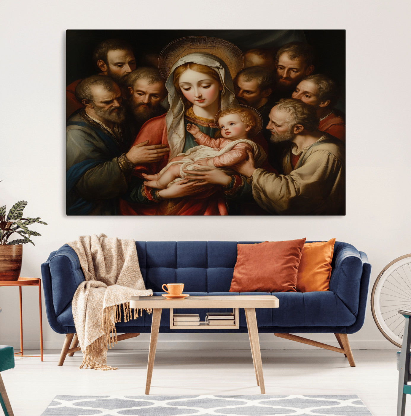 MGV-CV-36X24 - Religious Canvas Wall Art Print - Madonna and Child with Apostles Art Print - Classic Christian