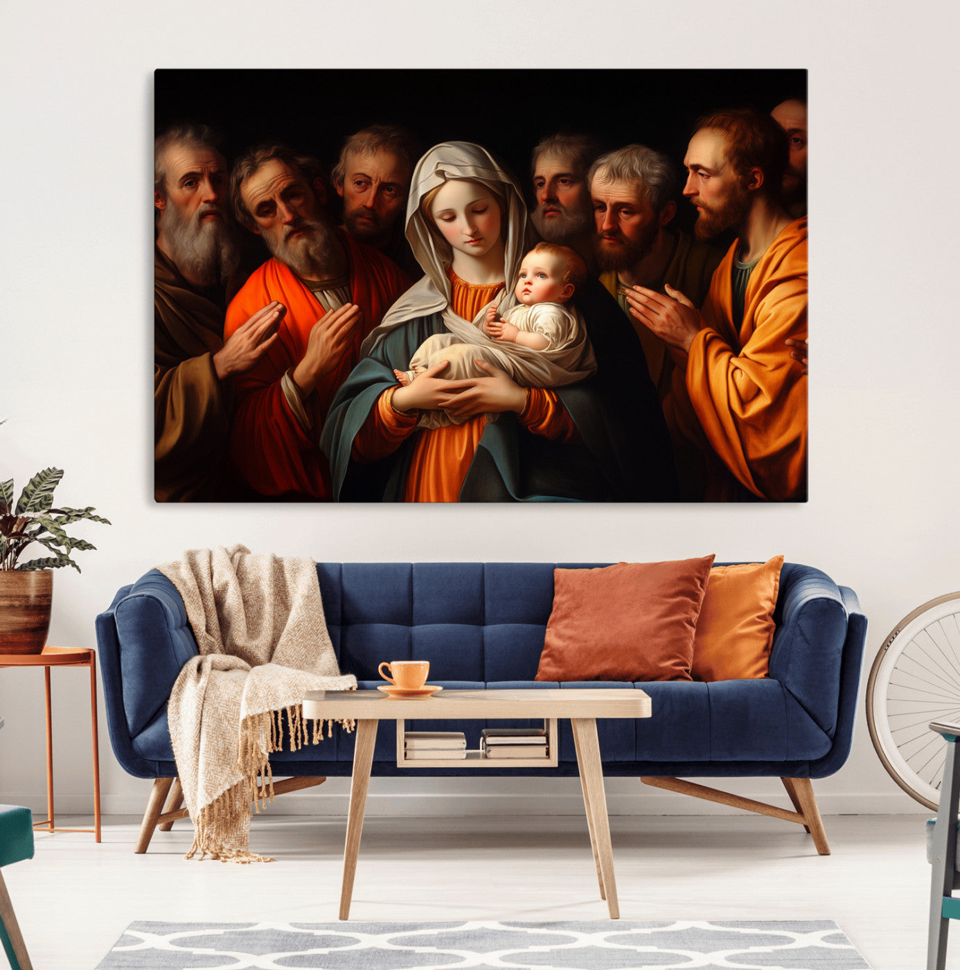 MGV-CV-36X24 - Religious Canvas Wall Art Print - Madonna and Child with Apostles Art Print - Classic Christian
