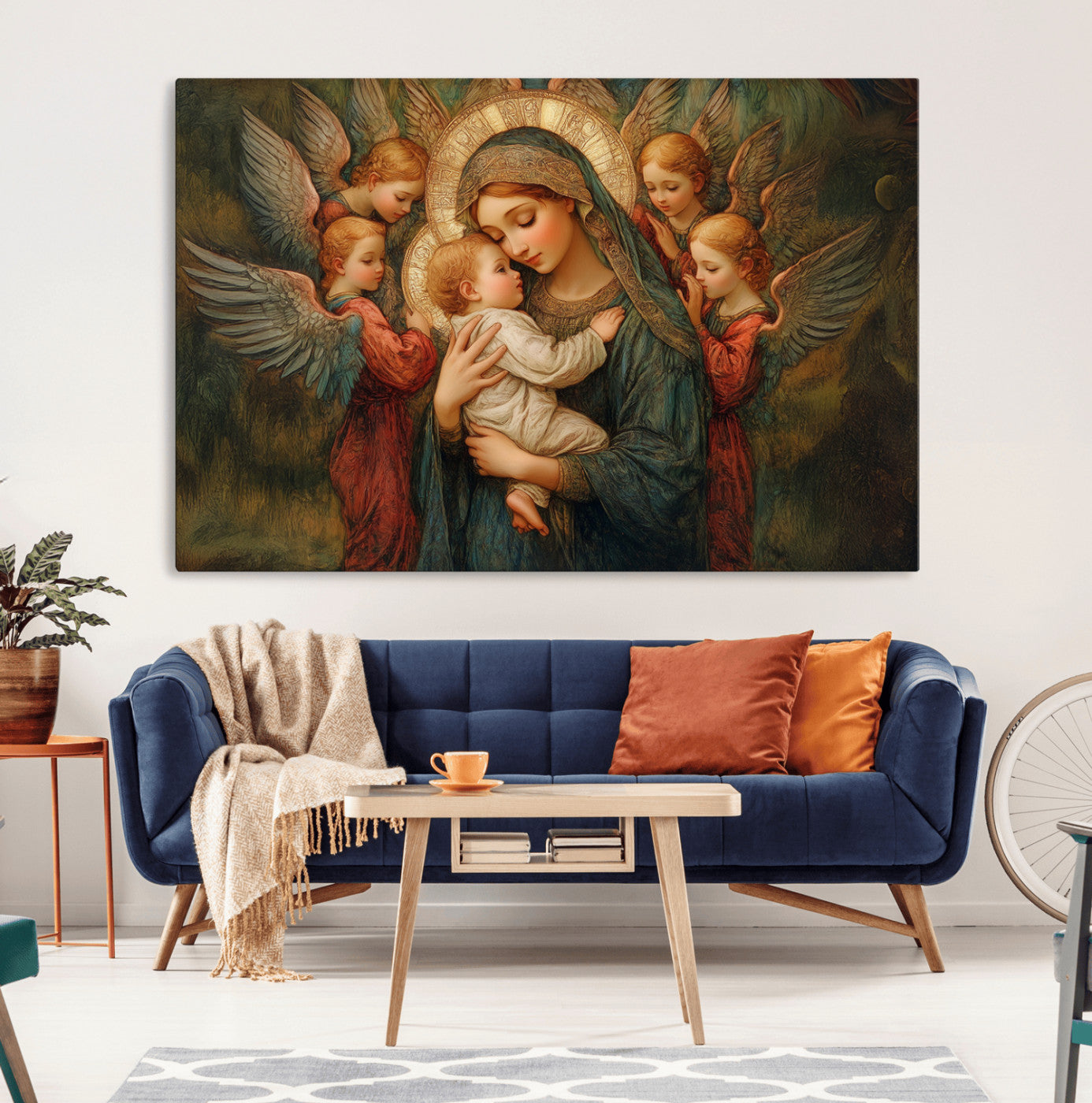 MGV-CV-36X24 - Mary Jesus Canvas Wall Art Print - Madonna and Child with Angels Art Print - Classic Christian