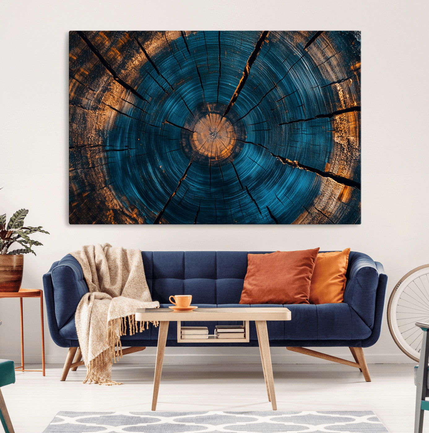 MGV-CV-36X24 - Abstract Tree Rings Wall Art Canvas Print - Wood Grain Rings Artwork Print - Nature Woodland Modern