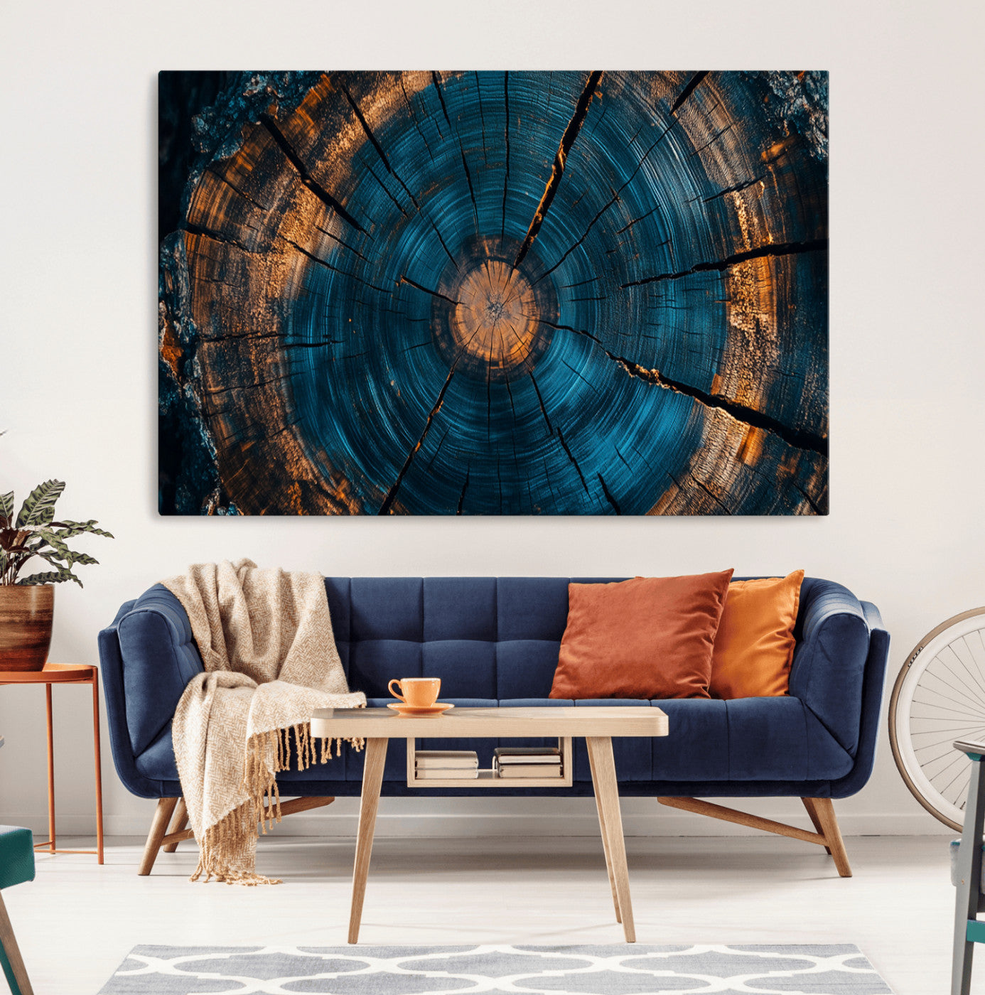 MGV-CV-36X24 - Farmhouse Wall Art - Abstract Tree Rings Canvas Wall Art Print, Framed Wood Grain Rings Artwork