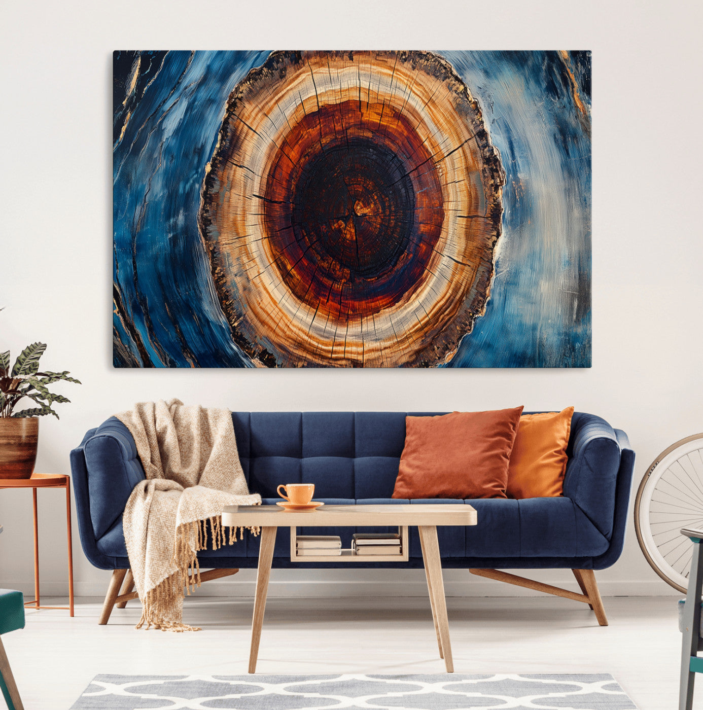 30457-MGV-CV-36X24-Framed Abstract Tree Ring Wall Art Print, Natural Rustic Wood Texture Canvas Print, Wood Tree Stump
