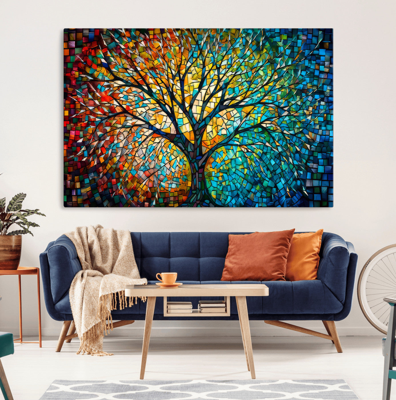 MGV-CV-36X24 - Yggdrasil Tree of Life Wall Art Print Canvas | Mosaic Style 3-Panel Canvas Print