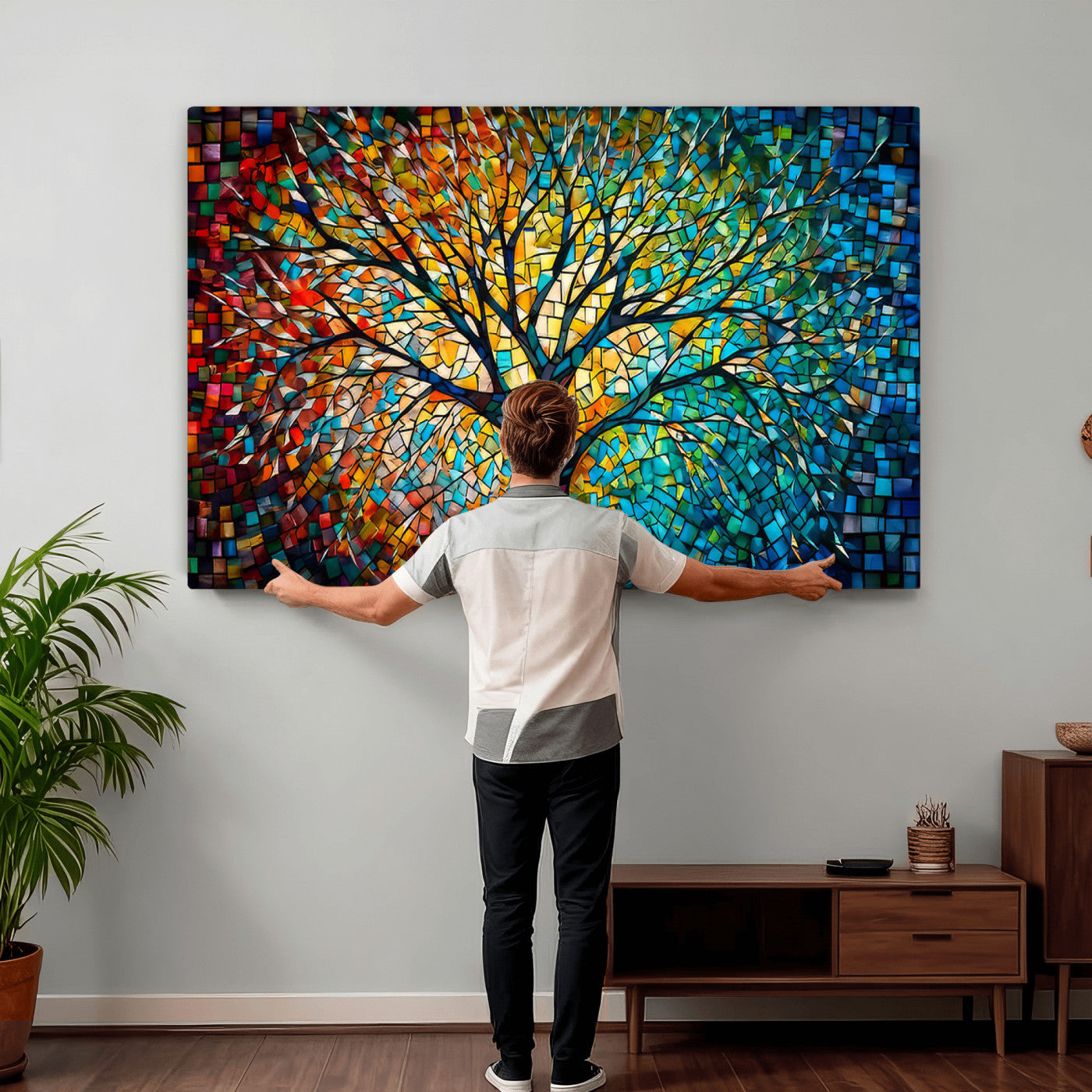 99325-MGV-CV-36X24 - Yggdrasil Tree of Life Wall Art Print Canvas | Mosaic Style 3-Panel Canvas Print