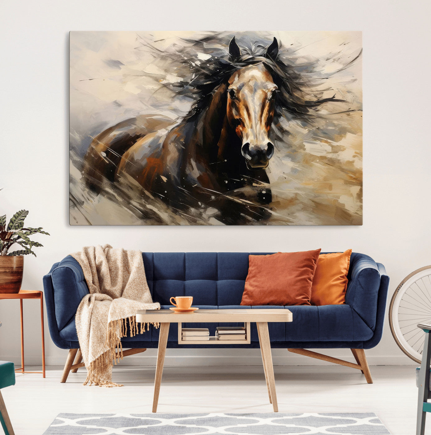 MGV-CV-36X24 - Abstract Wall Art Horse Print - Large Western Horse Canvas - Farmhouse Woodland Wall Art - Framed