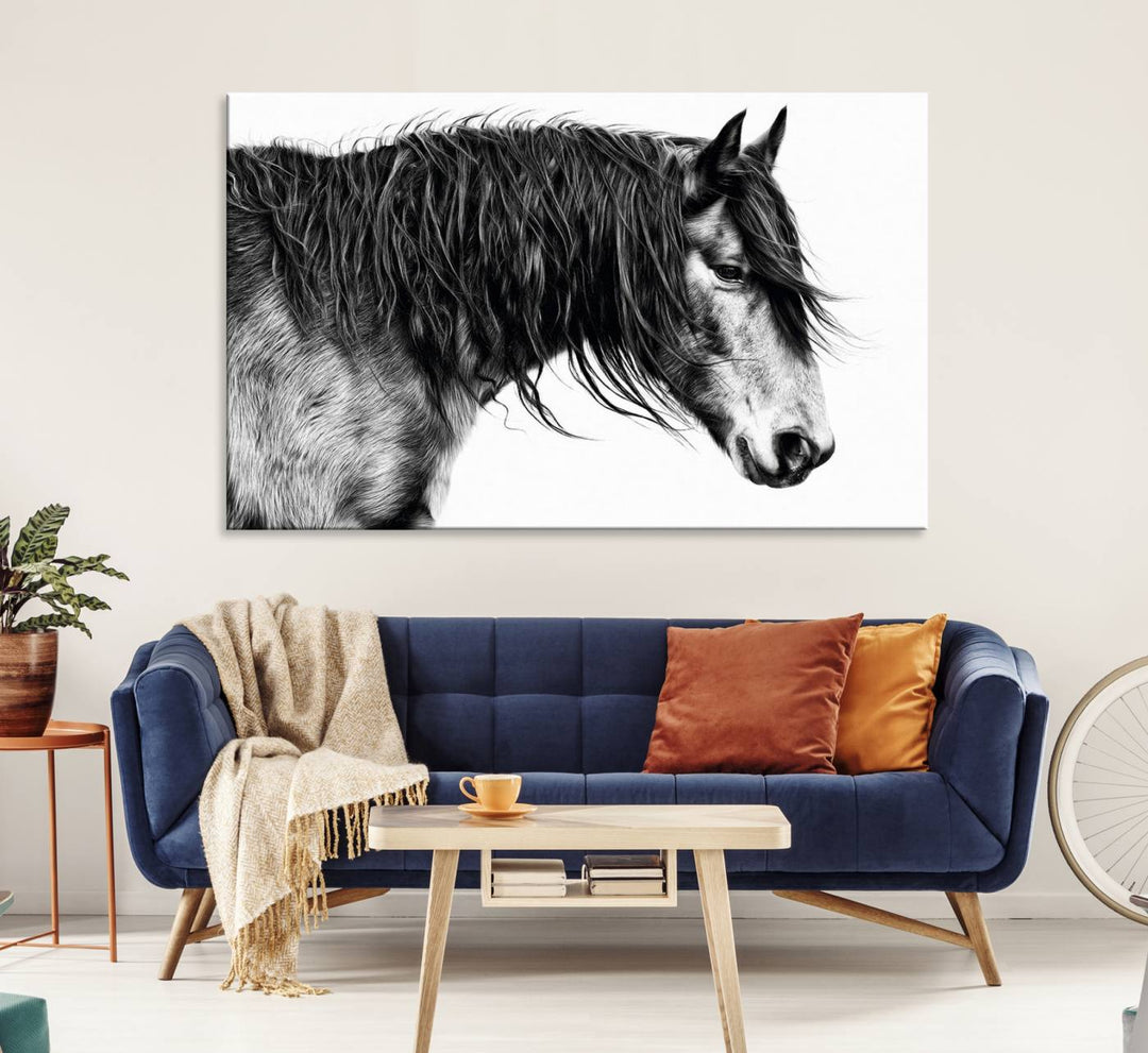 Black Horse Wall Art Canvas Print for farmhouse decor on the kitchen wall.