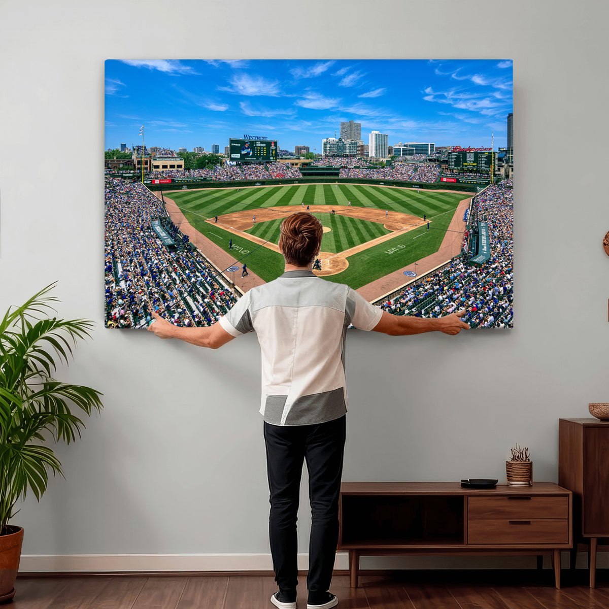 26064-MGV-CV-36X24 - Wrigley Field Chicago Cubs Wall Art Canvas Print Framed Panoramic Multi-Piece Iconic Baseball Stadium Artwork for Home, Office