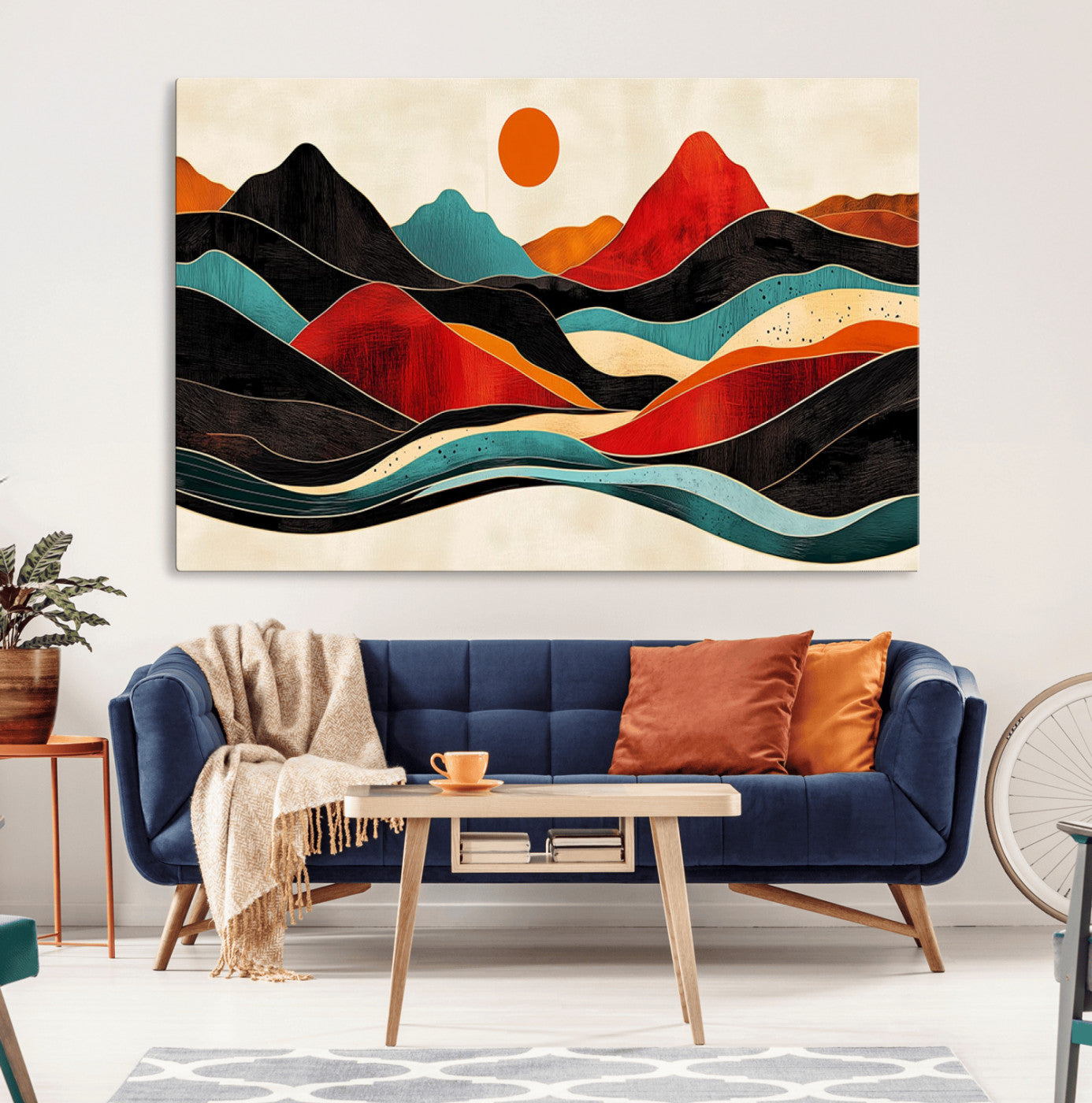MGV-CV-36X24 - Western Wall Decor - Large Triptych Mountain Canvas - Boho Woodland Wall Art Print - Framed