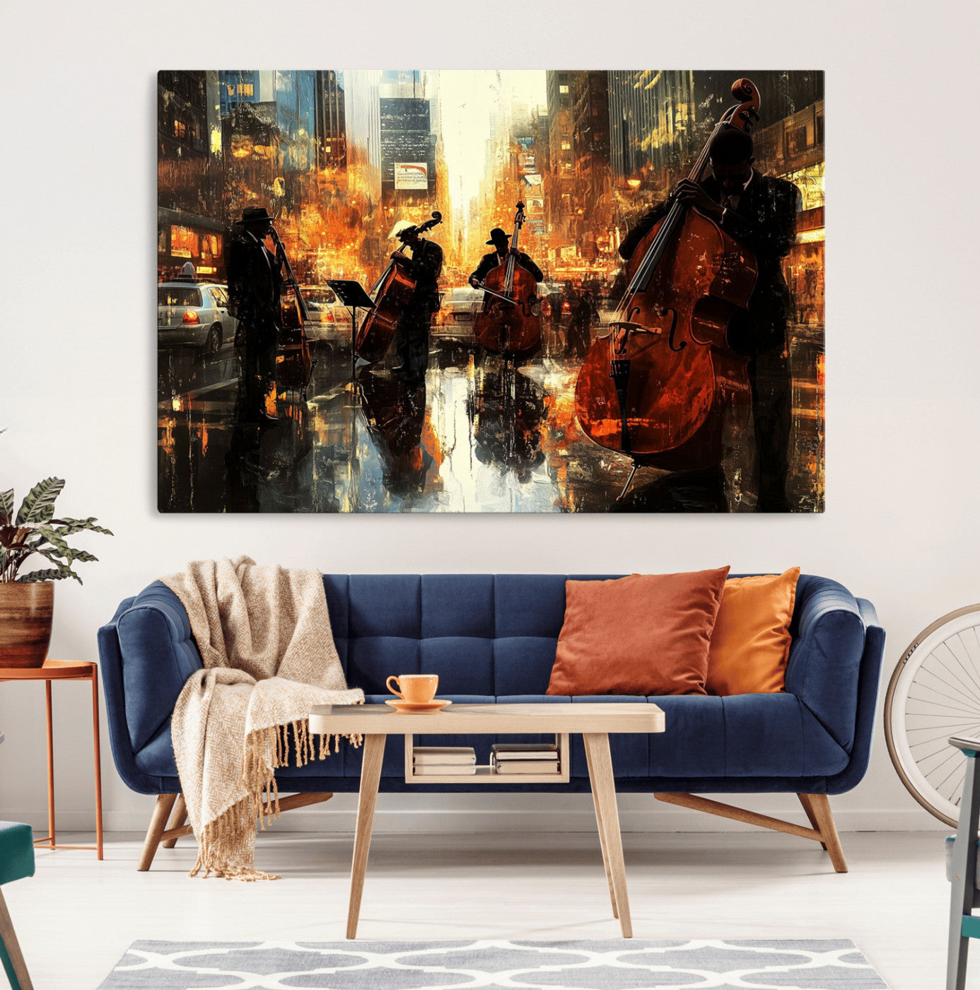 MGV-CV-36X24 - African American Abstract Jazz Wall Art - Framed Abstract Music Canvas - Colorful Instrument Canvsa