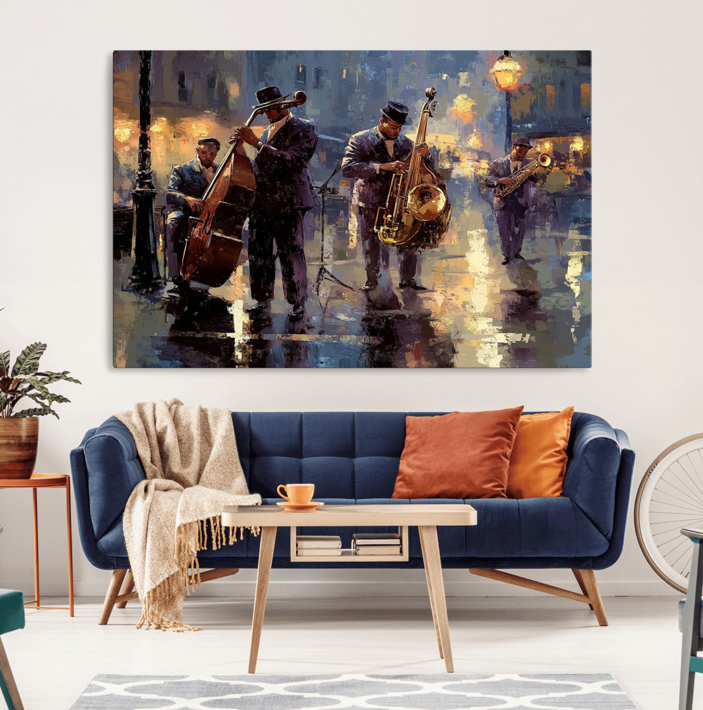MGV-CV-36X24 - Afro Abstract Jazz Music Canvas Print - African American Wall Art - Colorful Framed Afro Abstract