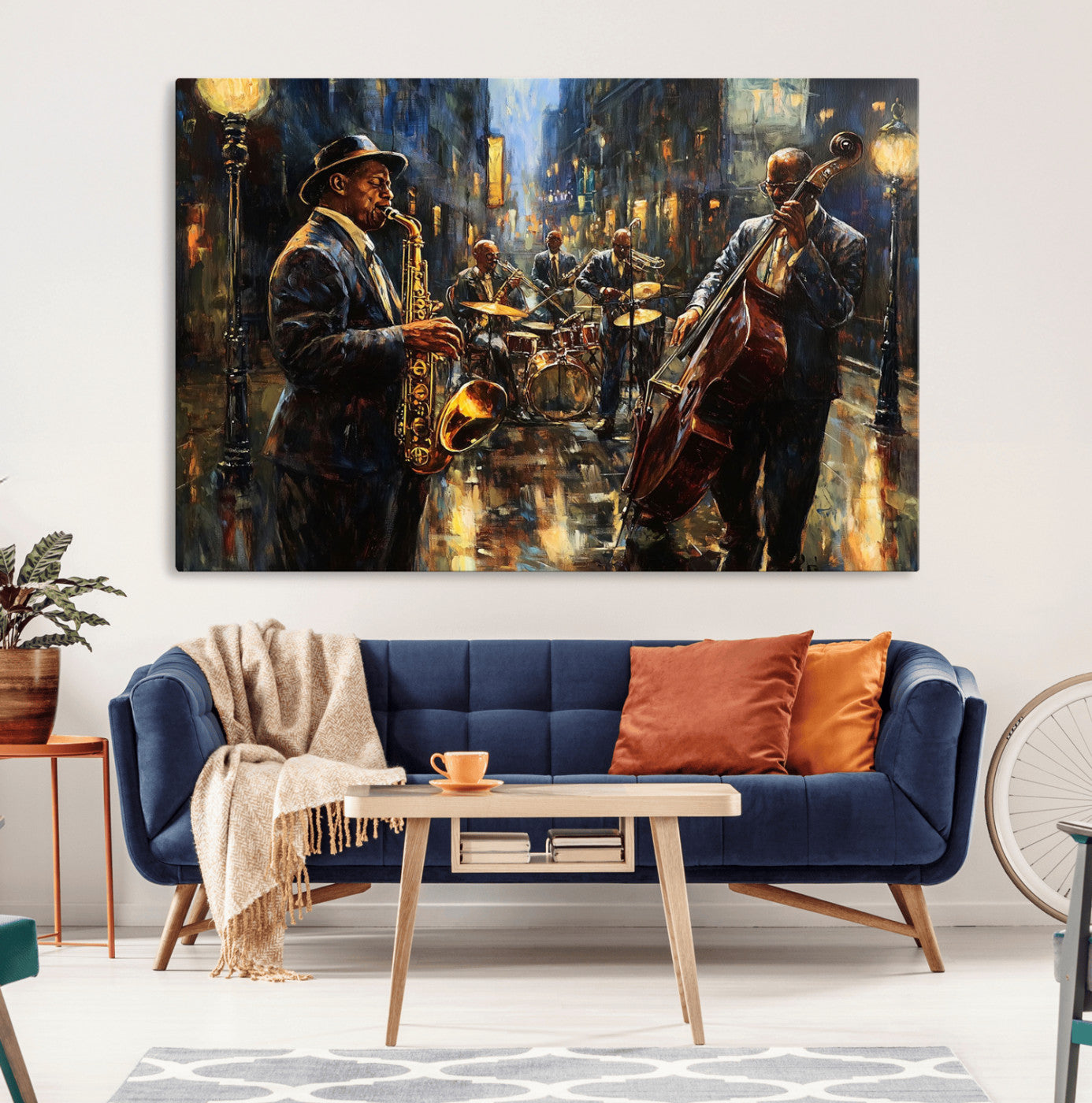 36990-MGV-CV-36X24-Jazz Canvas Wall Art Print - Abstract African American Music Art - Framed Posters for Living Room or