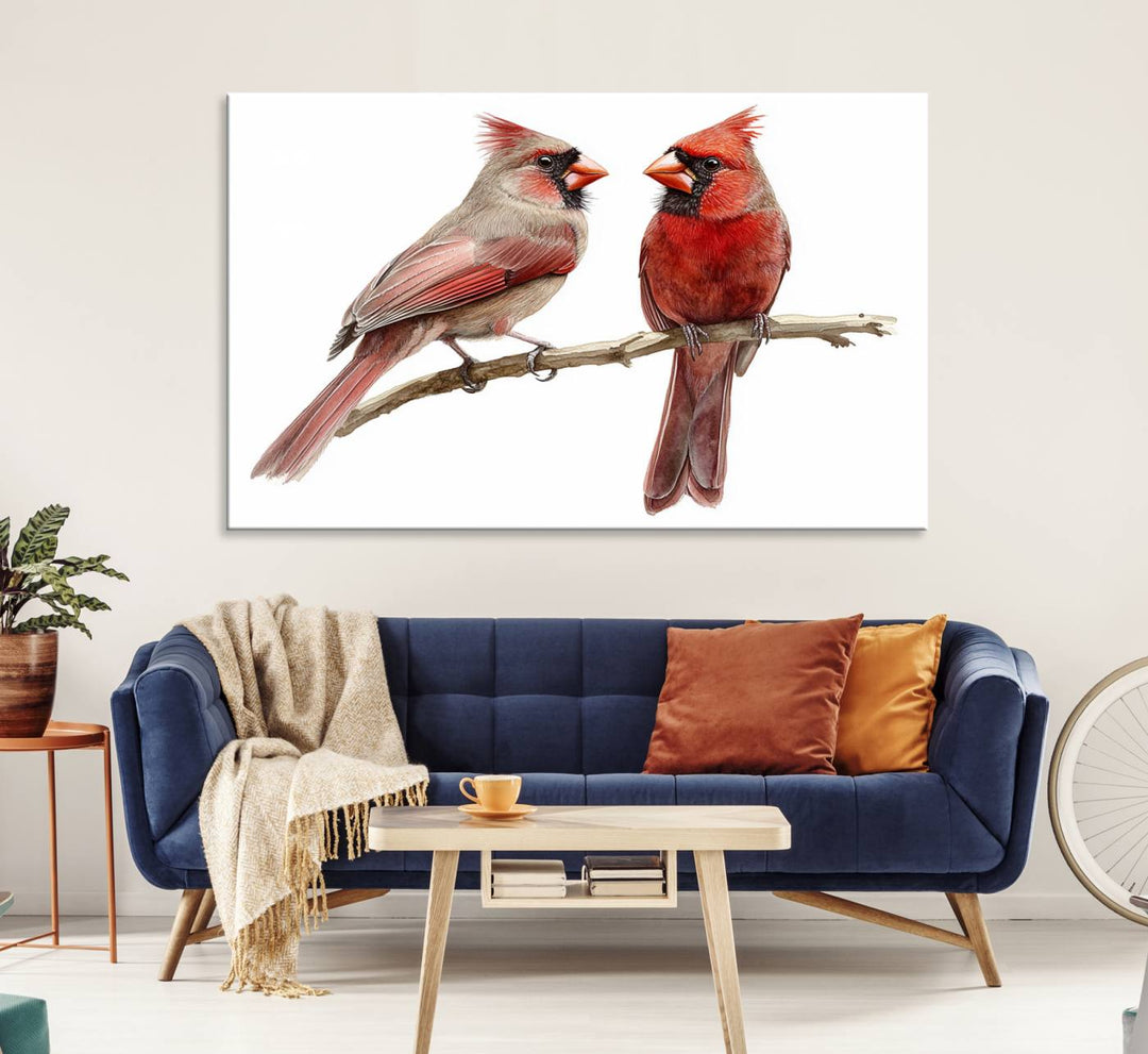 The Cardinal Bird Canvas Wall Art showcases two cardinals on a branch.