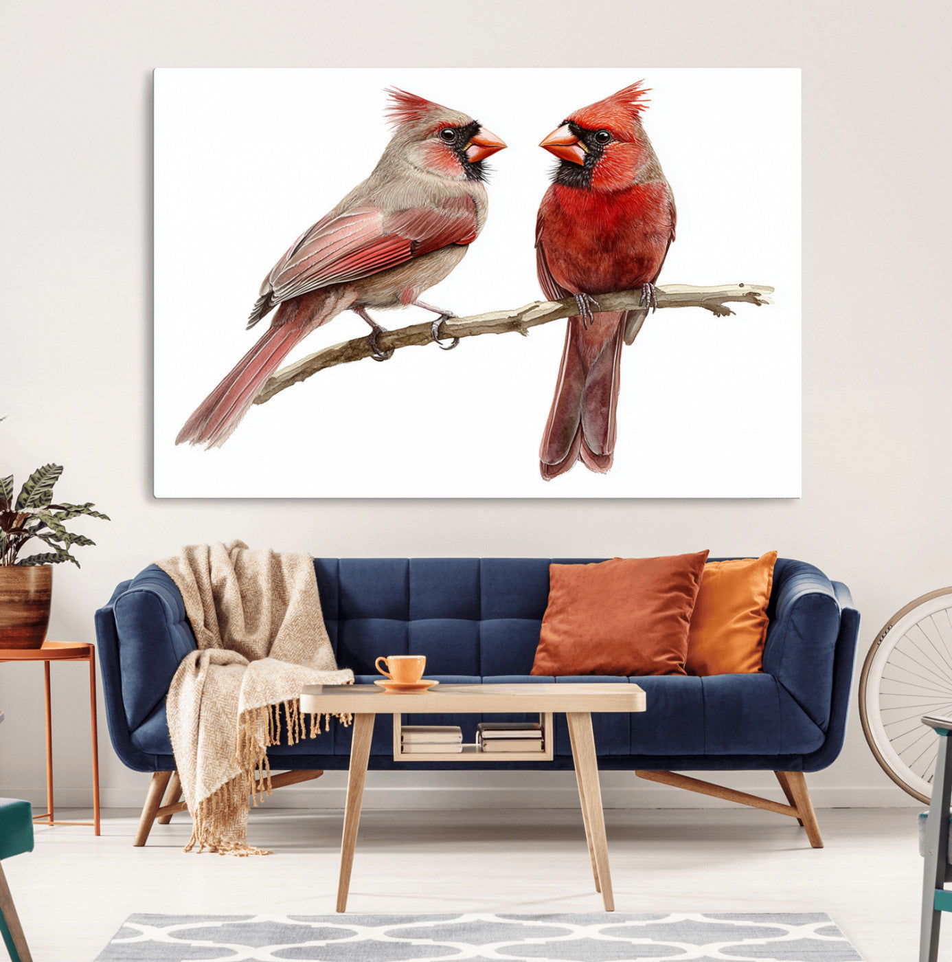 MGV-CV-36X24 - Cardinal Bird Canvas Wall Art - Male and Female Cardinal Print - Abstract Bird Wall Decor for Home -