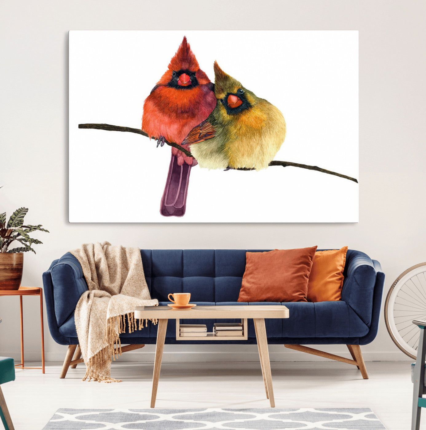 MGV-CV-36X24 - Cardinal Bird Canvas Wall Art - Male and Female Cardinal Print - Nature-Inspired Bird Wall Decor for
