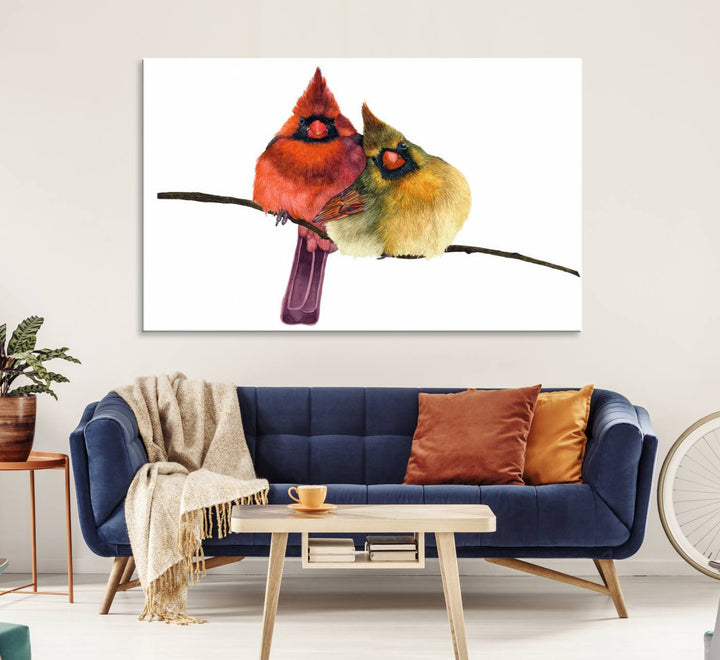 The Cardinal Bird Canvas Wall Art showcases vibrant male and female cardinals, capturing the beauty of nature in vivid detail.