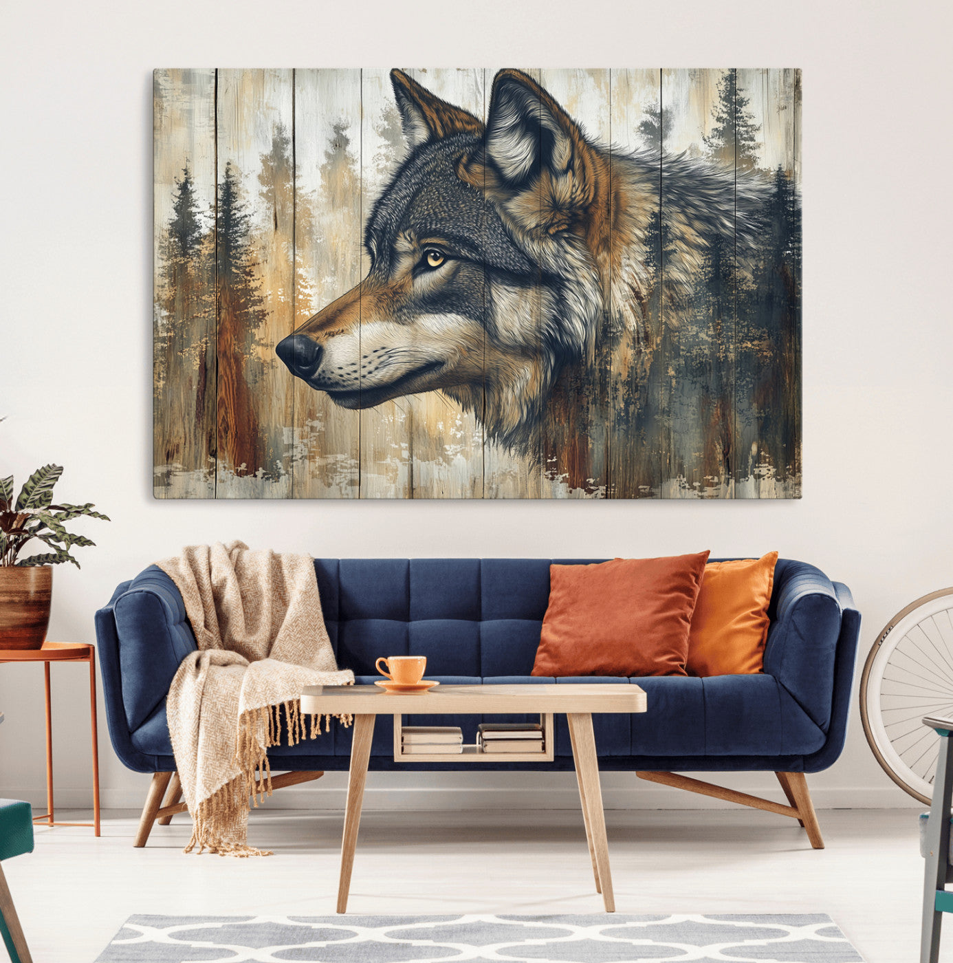 MGV-CV-36X24 - Rustic Wolf Wall Art Canvas Print, Vintage Woodland Wolf Wall Art