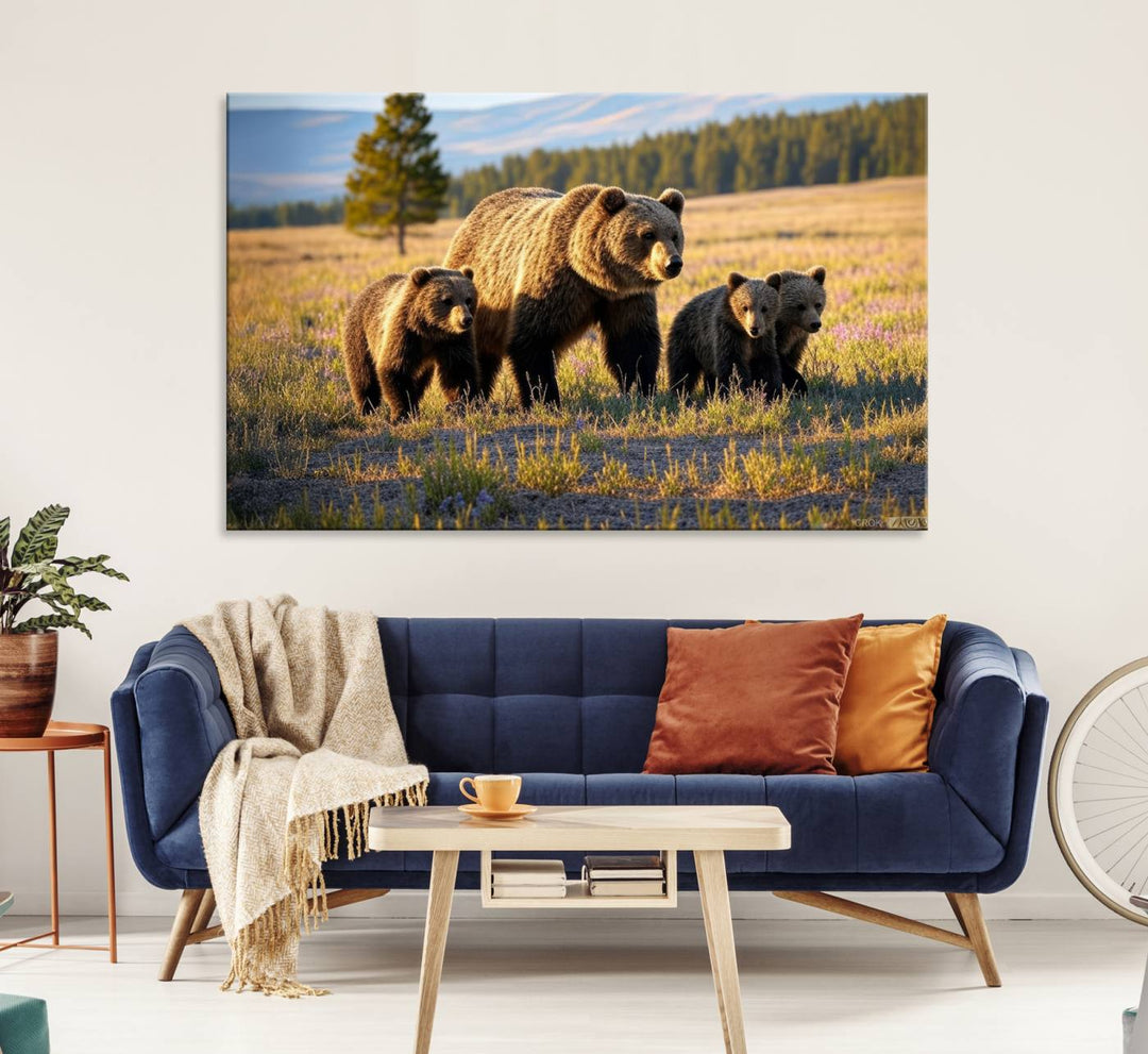 The dining room showcases the Grizzly 399 in Wild Flowers wall art.