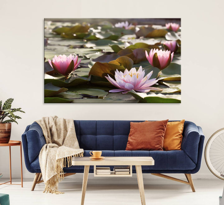 The dining room features the Water Lily Large Canvas Print.