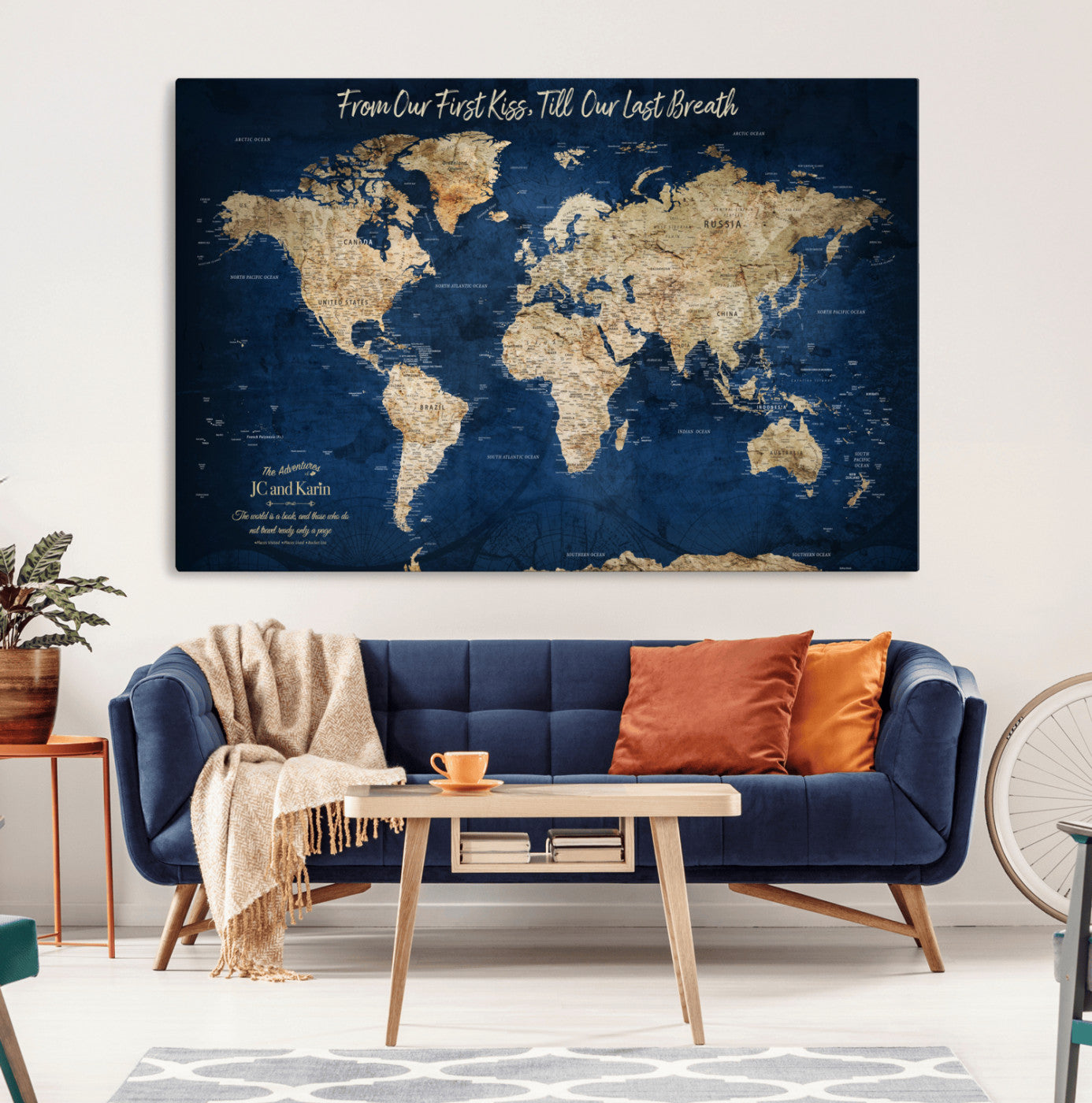 56122A-MGV-CV-36X24-Push Pin World Map Canvas Print – Framed Wall Art for Couples to Track Their Travels – Anniversary Gift or Home Adventure Decor - H2-Orj