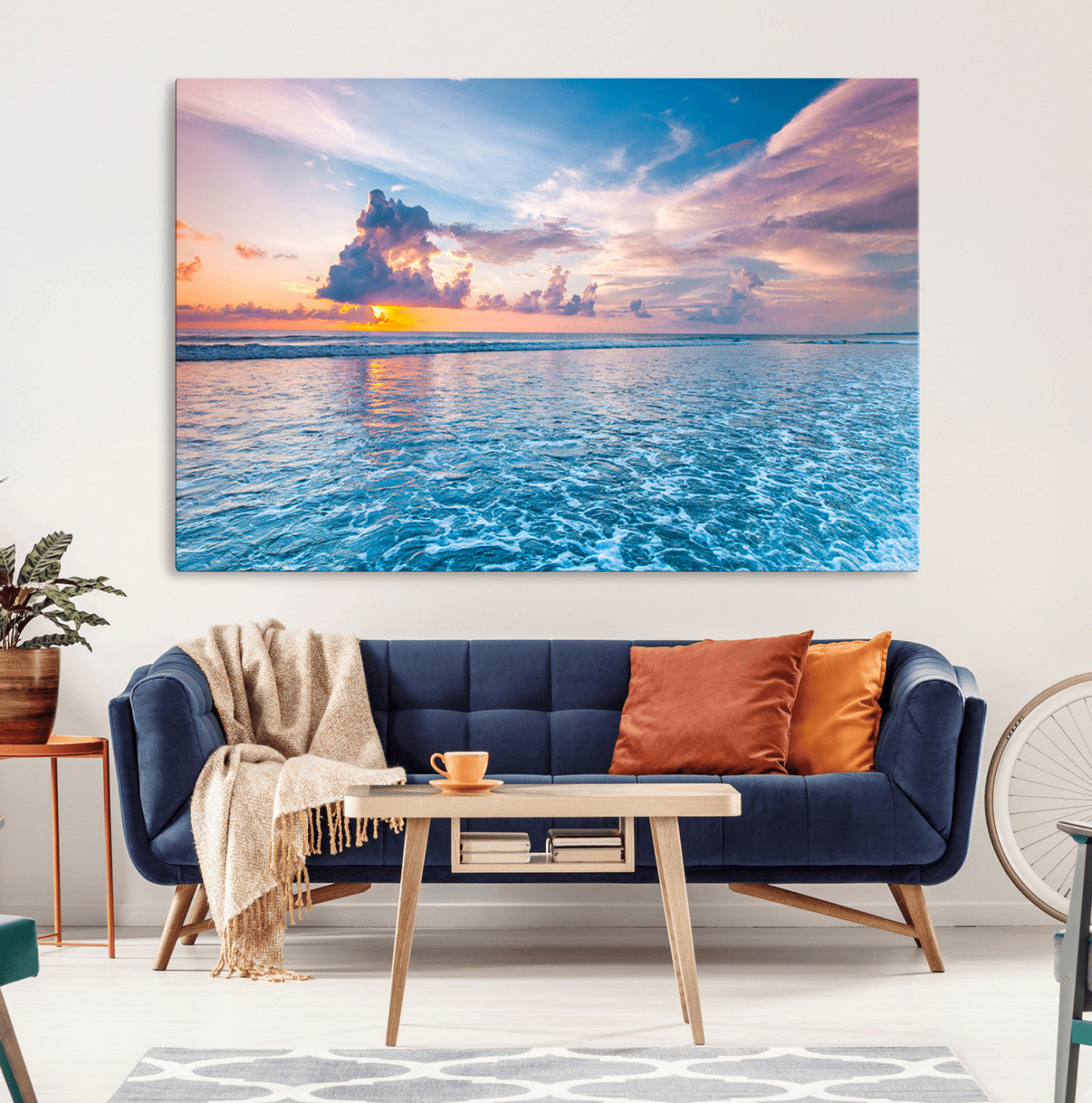 36641-MGV-CV-36X24-Ocean Sunset Canvas Wall Art Print - Tranquil Seascape with Vibrant Sky and Rolling Waves Canvas Print - Coastal Wall Decor for Home or