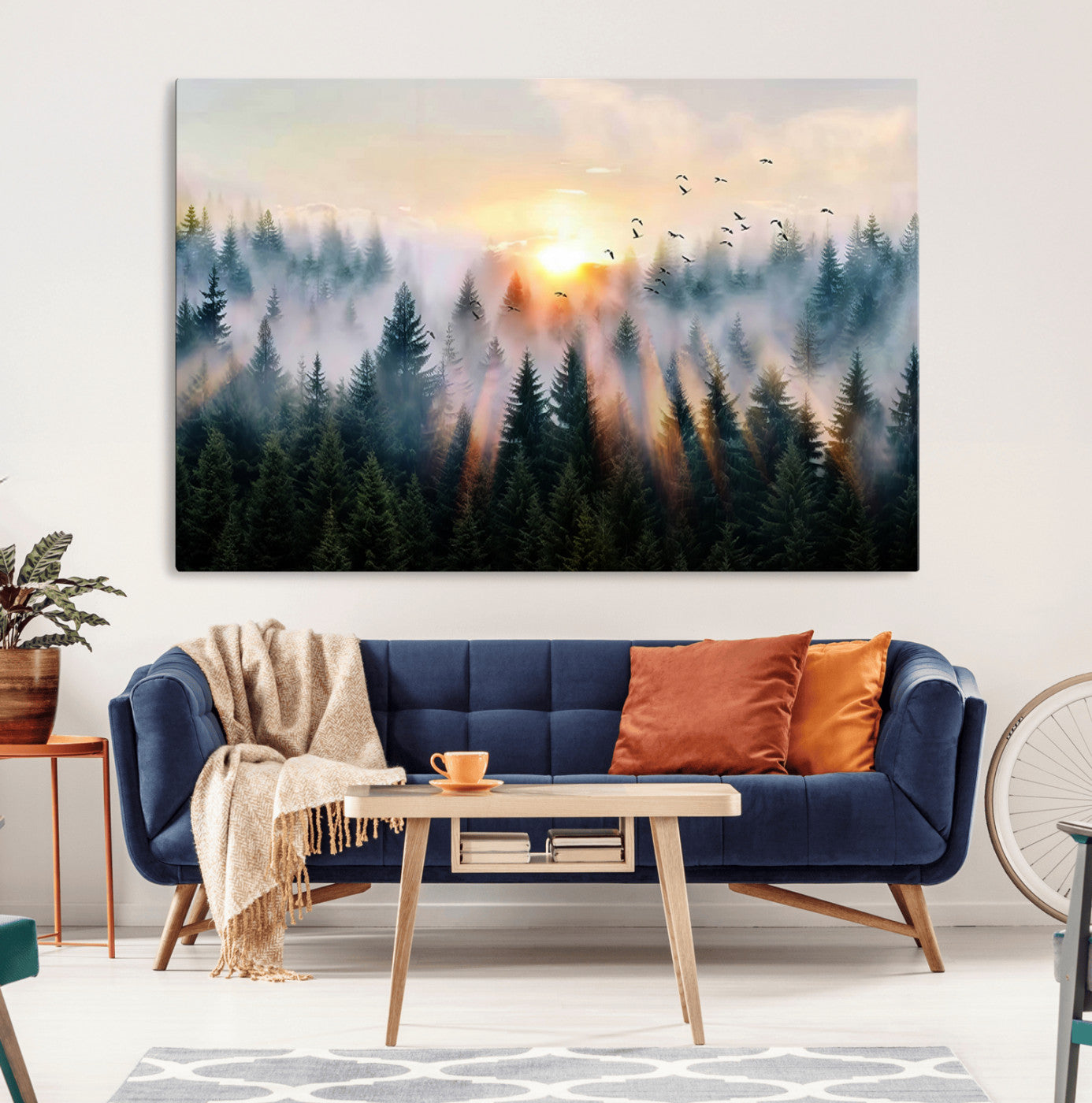 FRSABS1-MGV-CV-36X24-Abstract Forest Wall Art - Serene Nature Canvas Print with Misty Forest Design for Modern Home or
