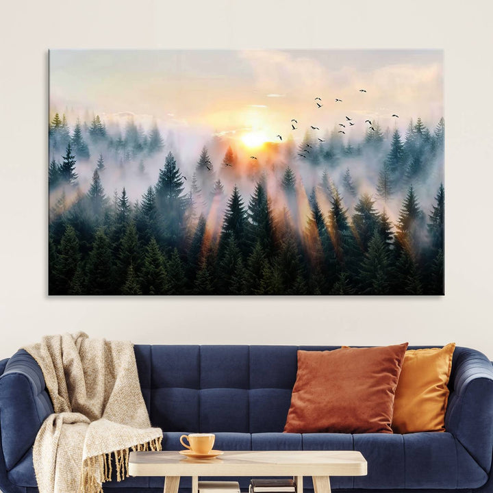 Abstract Forest Wall Art - Serene Nature Canvas Print with Misty Forest Design for Modern Home or Office Decor