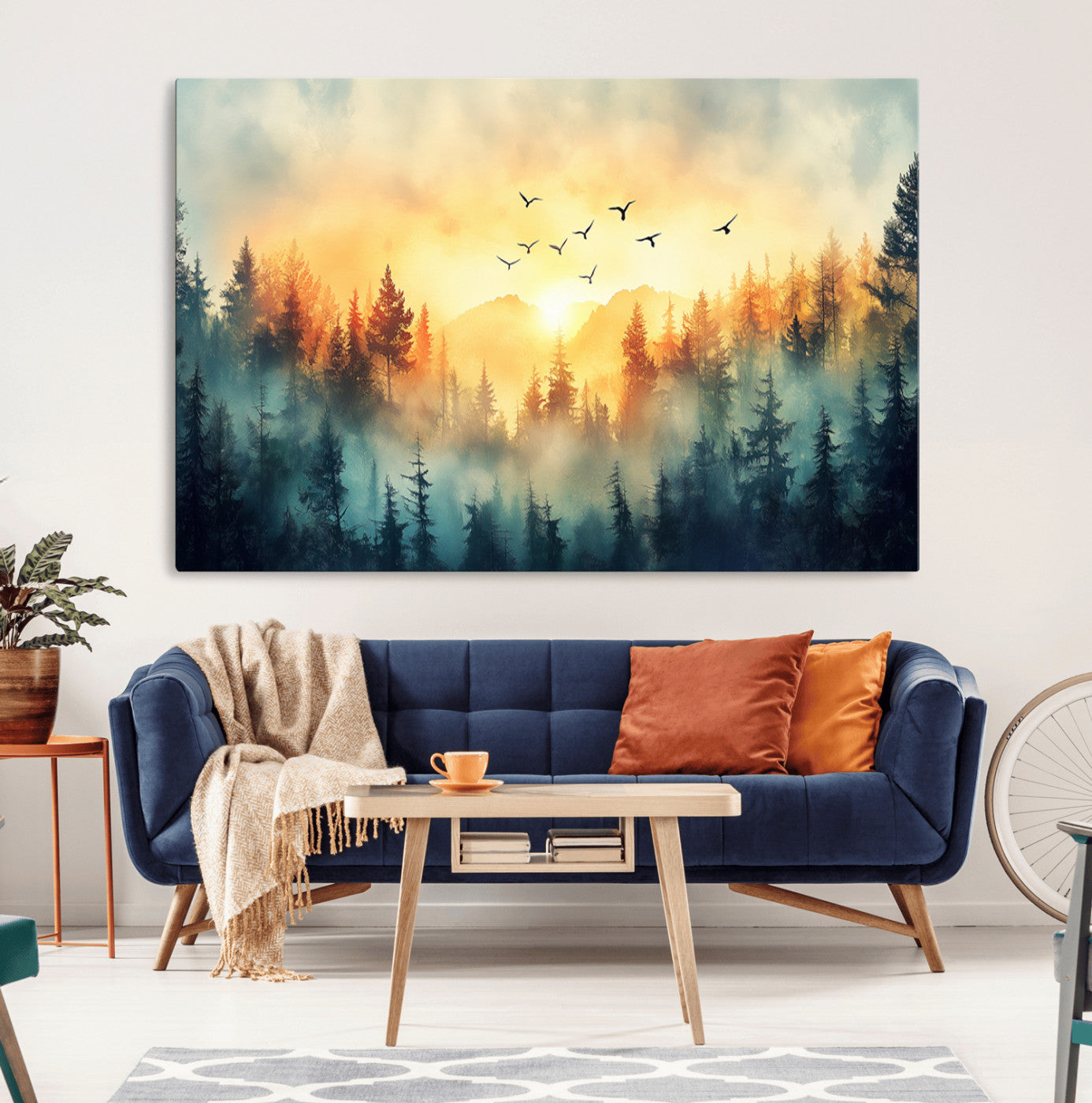 FRSABS2-MGV-CV-36X24-Abstract Forest Wall Art Print- Serene Nature Canvas Print with Misty Forest Design for Modern Home