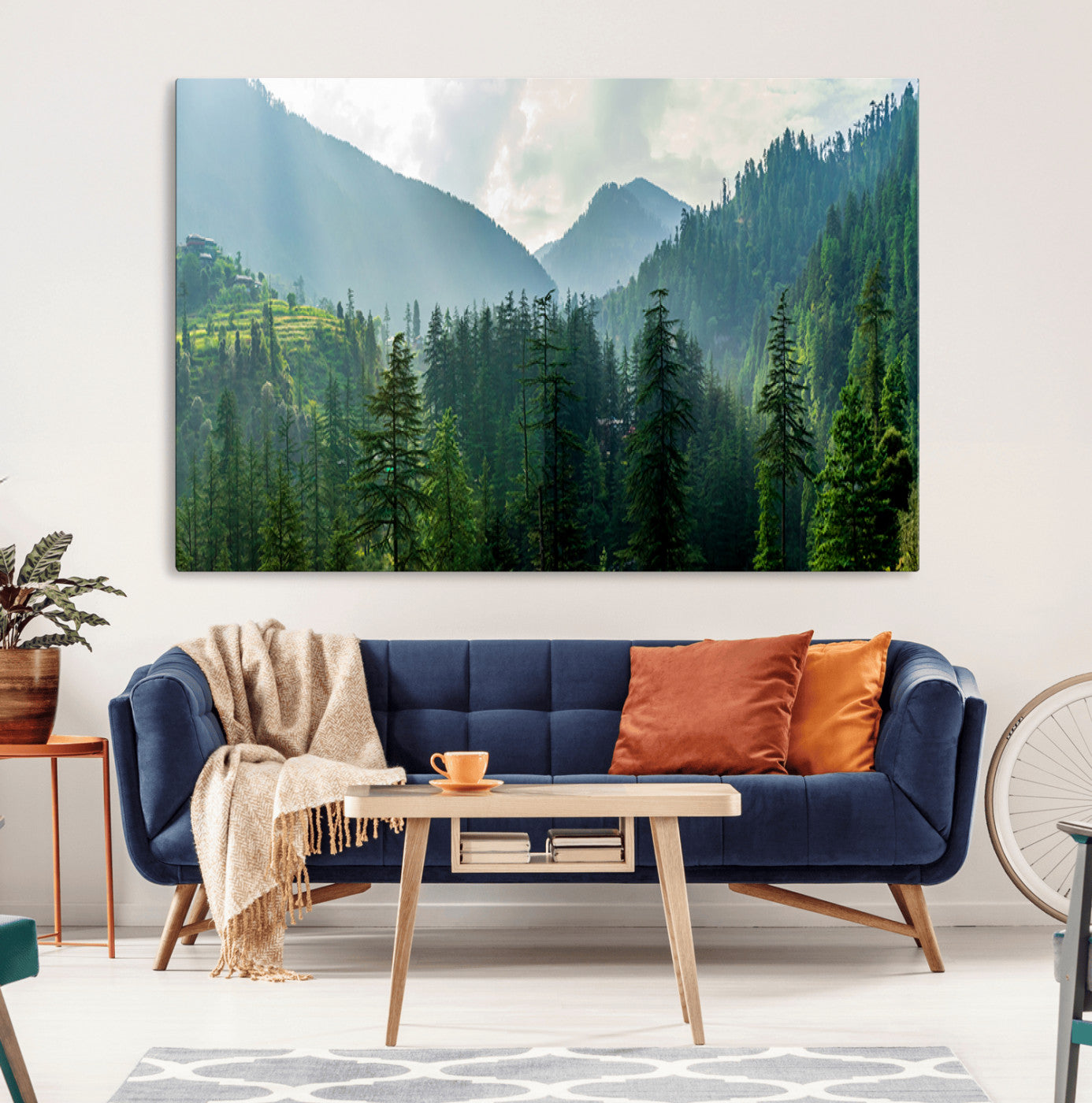 83417191-MGV-CV-36X24-Misty Forest Mountain Wall Art Canvas Print – Framed Serene Nature Scene with Tranquil Valley Artwork for Home, Office