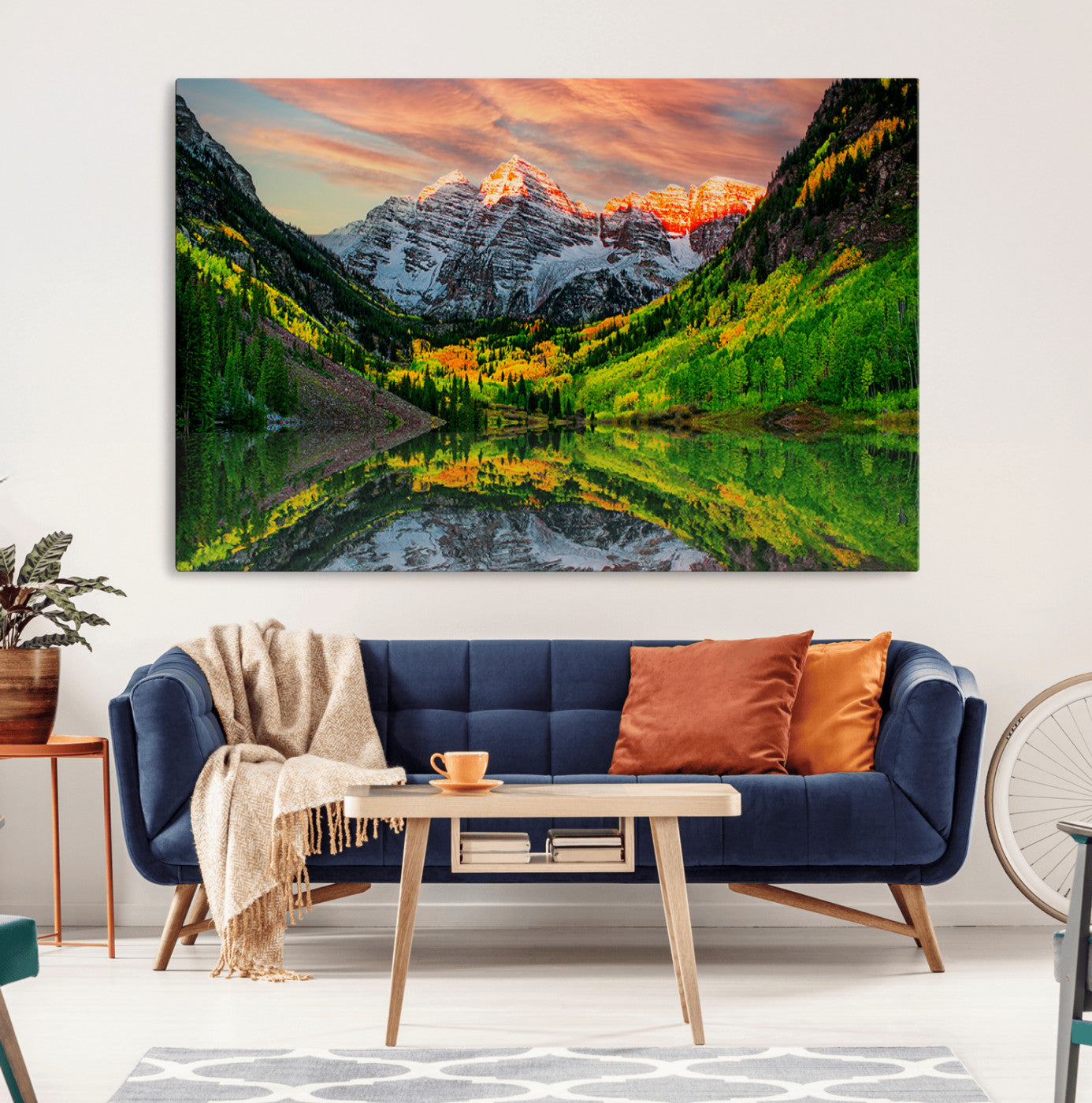59533484-MGV-CV-36X24-Maroon Bells Lake Wall Art Canvas Print – Framed Majestic Colorado Mountain Scene with Autumn Reflection Artwork for Home, Office
