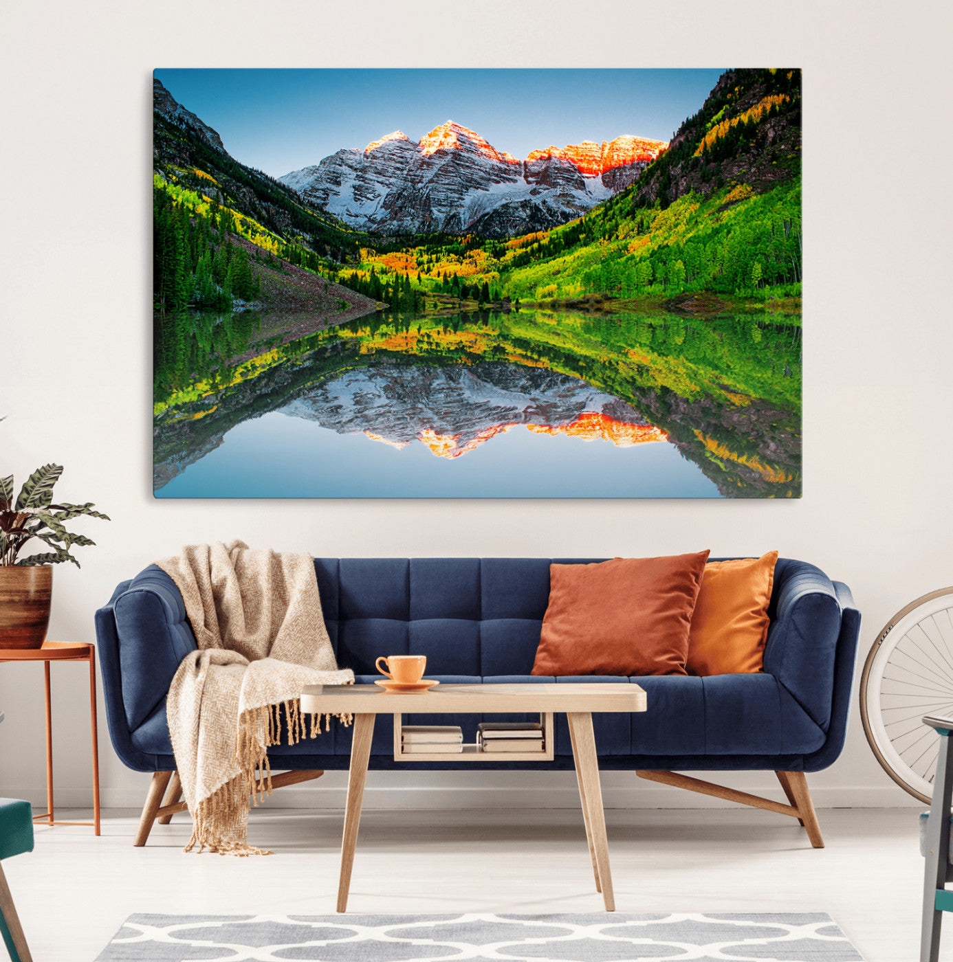 17996974-MGV-CV-36X24-Maroon Bells Lake Wall Art Canvas Print – Framed Majestic Colorado Mountain Scene with Autumn Reflection Artwork for Home, Office