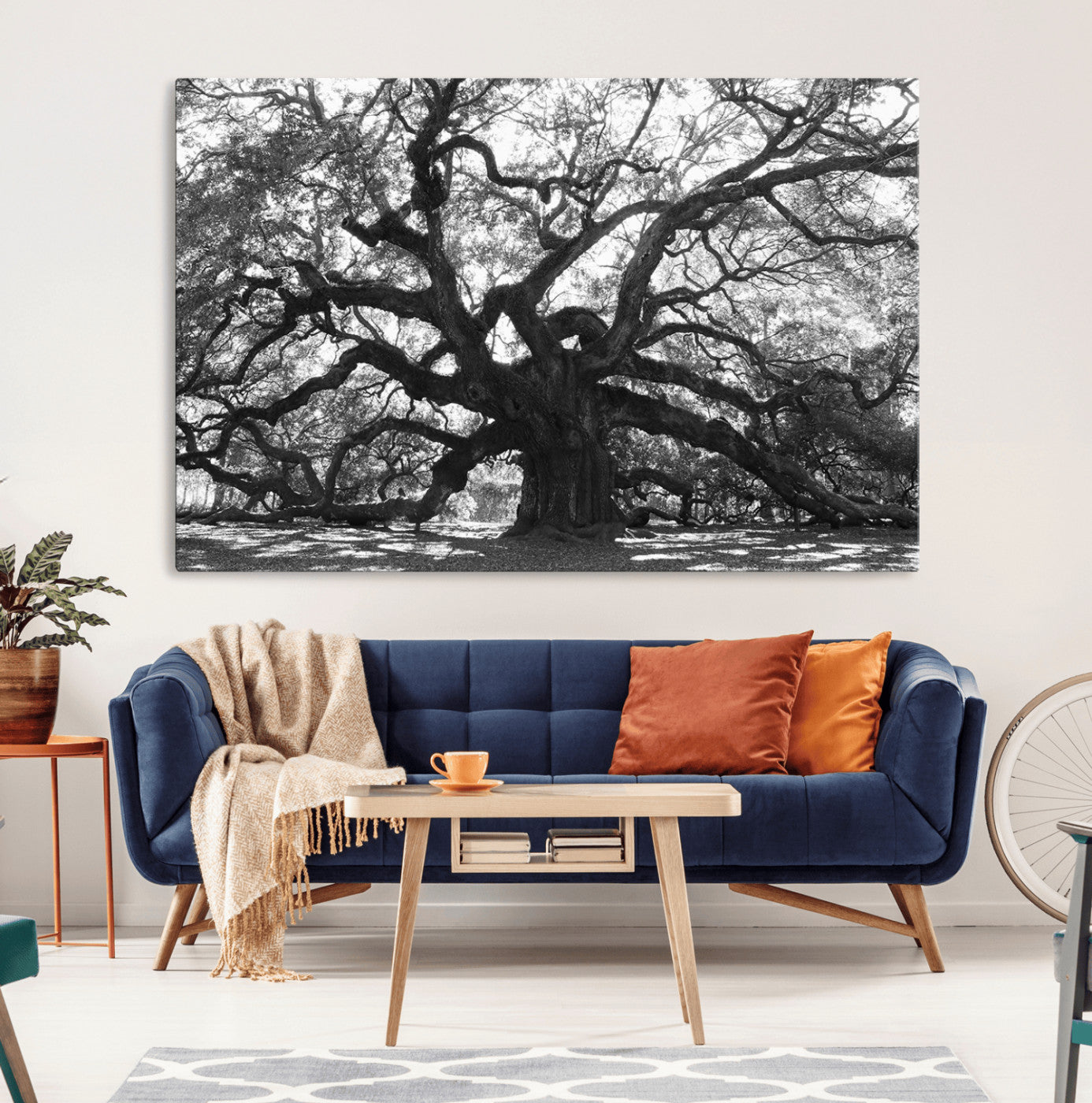 81655611-MGV-CV-36X24-Ancient Oak Wall Art Canvas Print – Gnarled Tree Twisted Branches Dramatic Sky Moody Nature Artwork for Home Office
