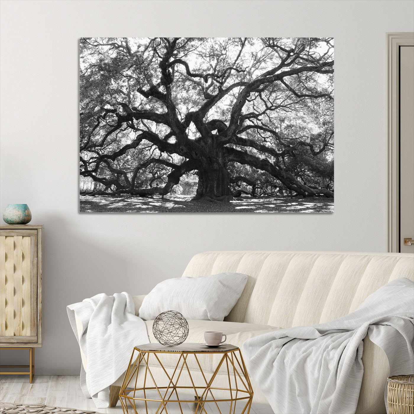 Ancient Oak Wall Art Canvas Print, Framed Twisted Branches Art Picture Print, Gnarled Tree Perfect Moody Nature Decor