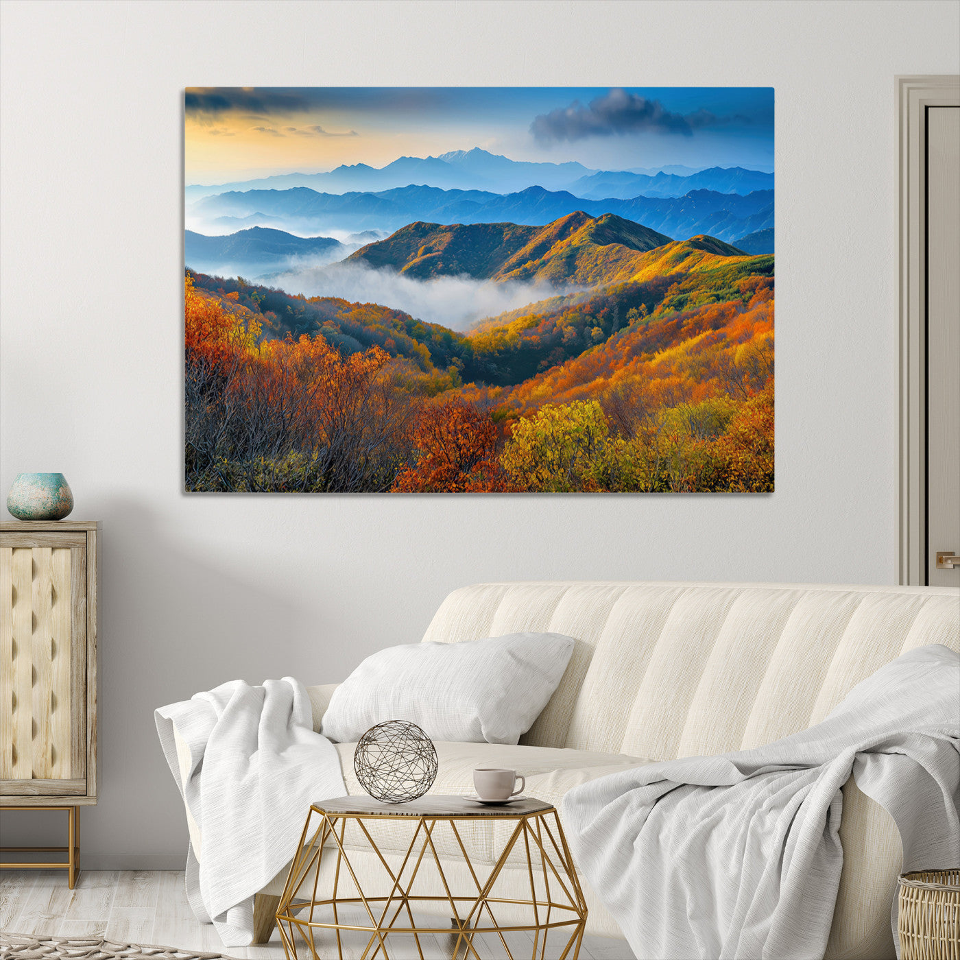 Autumn Mountains Wall Art Canvas Print, Autumn Mountain Foggy Landscape Wall Art Canvas Print, Beautiful Forest Canvas Print