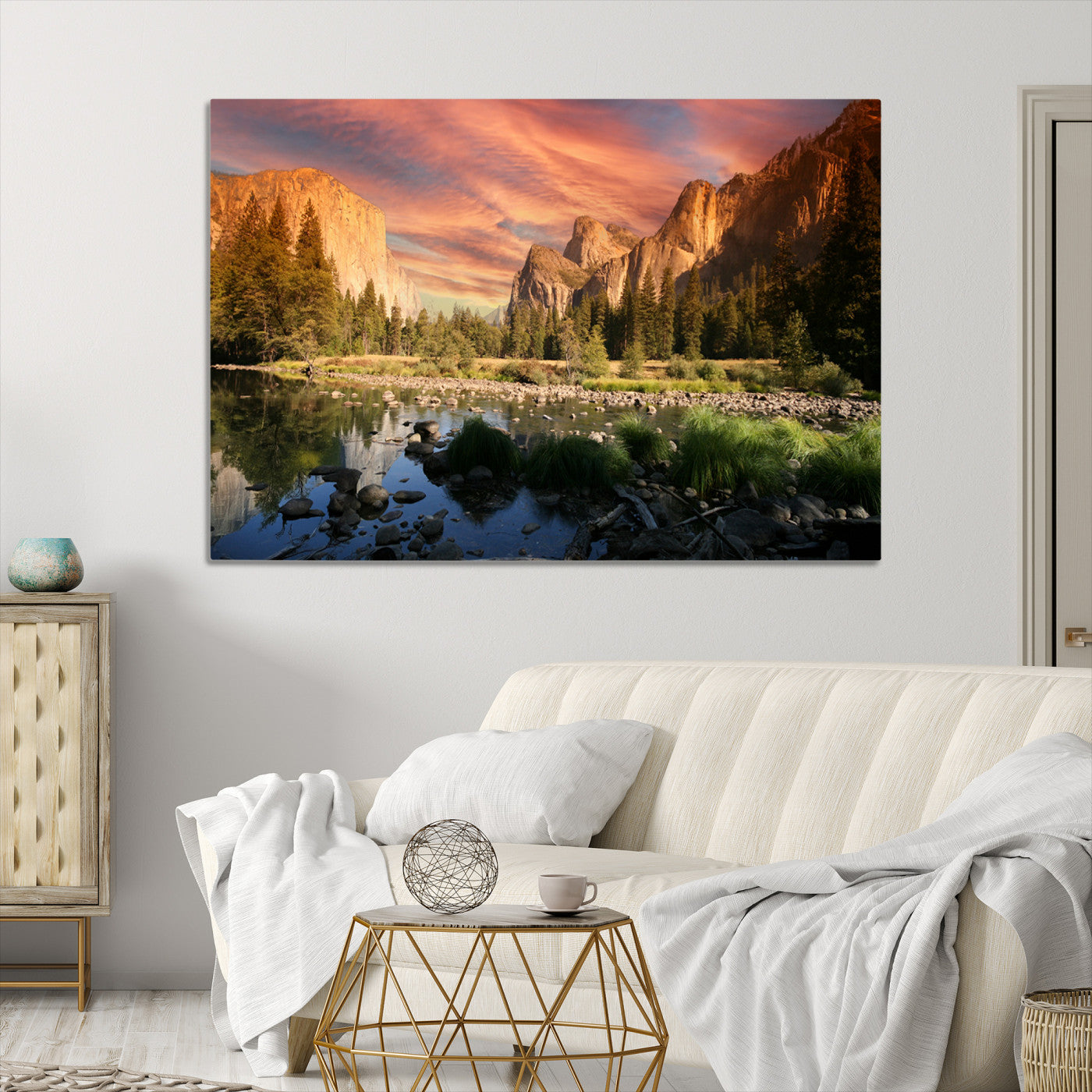 Yosemite Valley Canvas Wall Art, Framed El Capitan Art Picture Print, Sunset Sky Perfect Vibrant Western Decor
