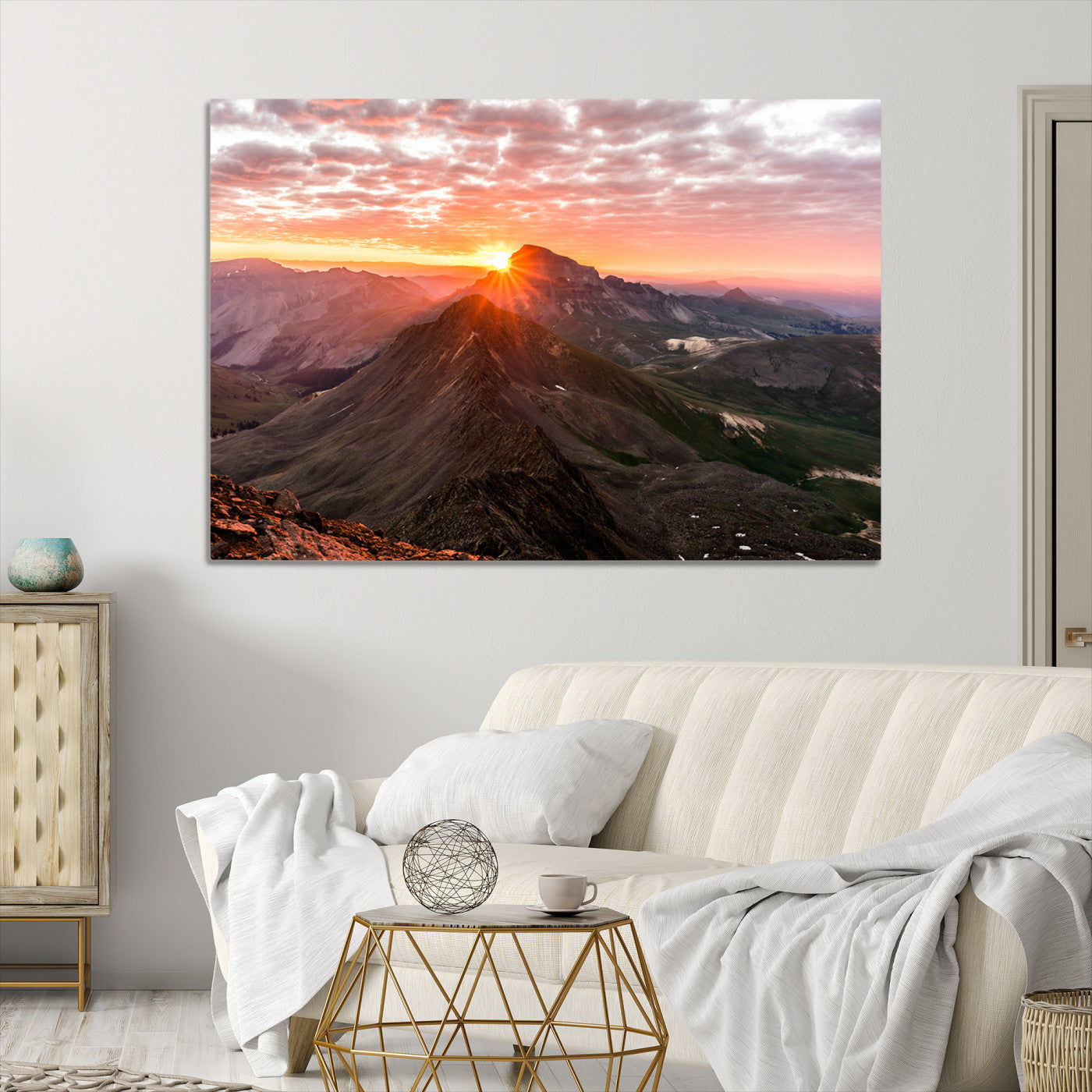 Mountain Sunrise Wall Art Canvas Print, Framed Alpine Ridge Art Picture Print, Mountain Range Perfect Vibrant Rustic Decor