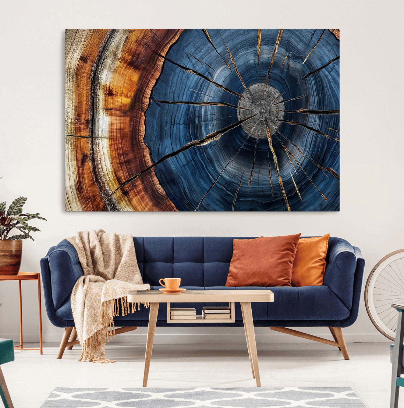 MGV-CV-36X24 - Framed Abstract Tree Ring Wall Art Print, Natural Rustic Wood Texture Canvas Print, Wood Tree Stump