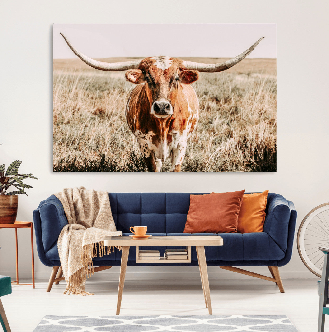 MGV-CV-36X24 - Wall Art Canvas Print Majestic Longhorn Graceful Strength in Every Curve Bold Spirit of the Wild