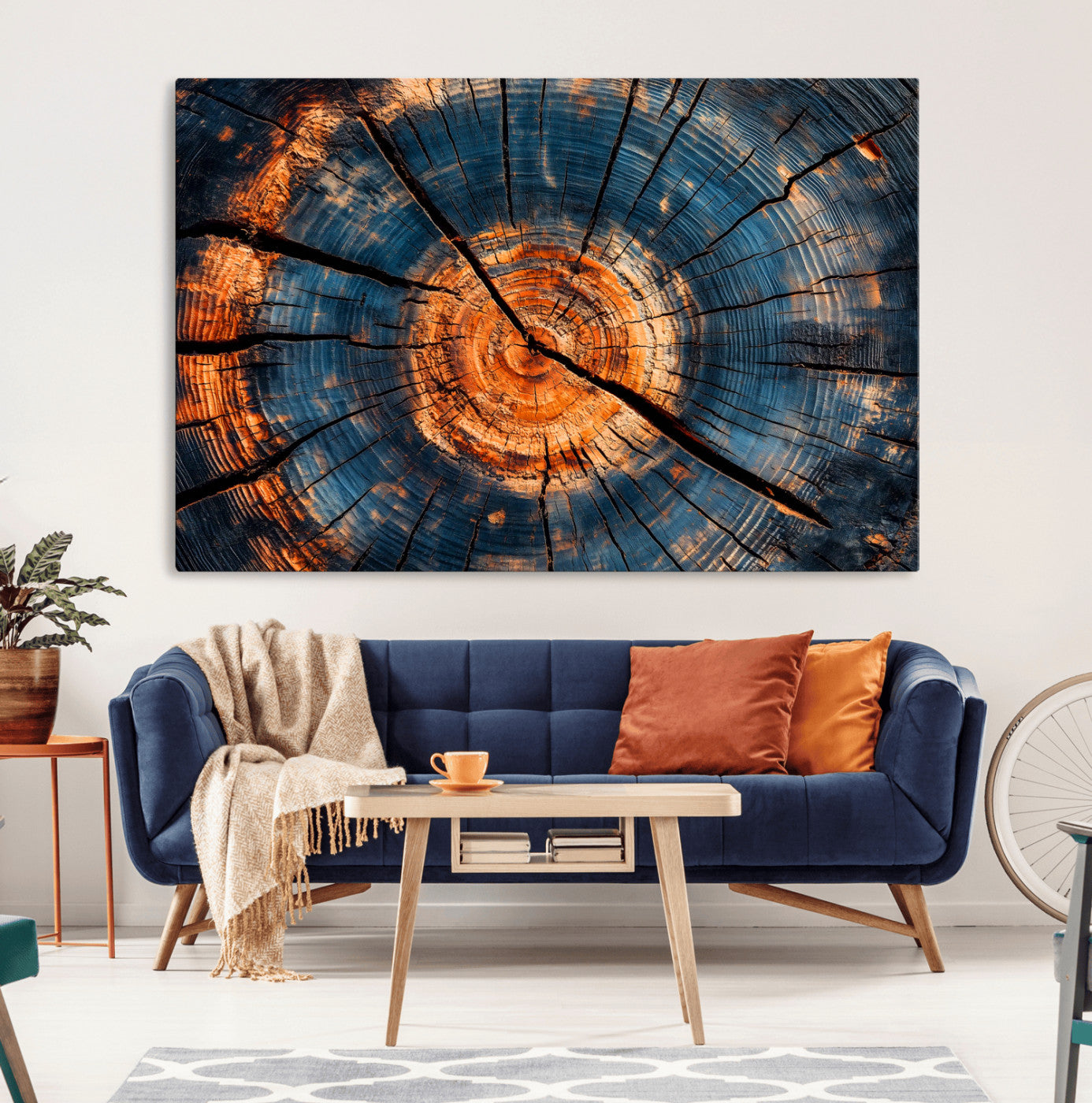 MGV-CV-36X24 - Burnt Wood Wall Art Canvas Print, Framed Aged Timber Art Picture Print, Rustic Tree Slice Perfect Rustic Decor Artwork