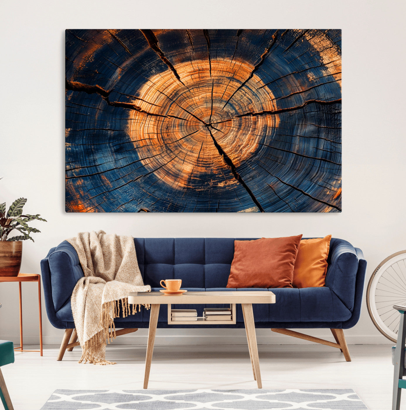 MGV-CV-36X24 - Burnt Wood Wall Art Canvas Print, Framed Aged Timber Art Picture Print, Rustic Tree Slice Perfect Rustic Decor Artwork
