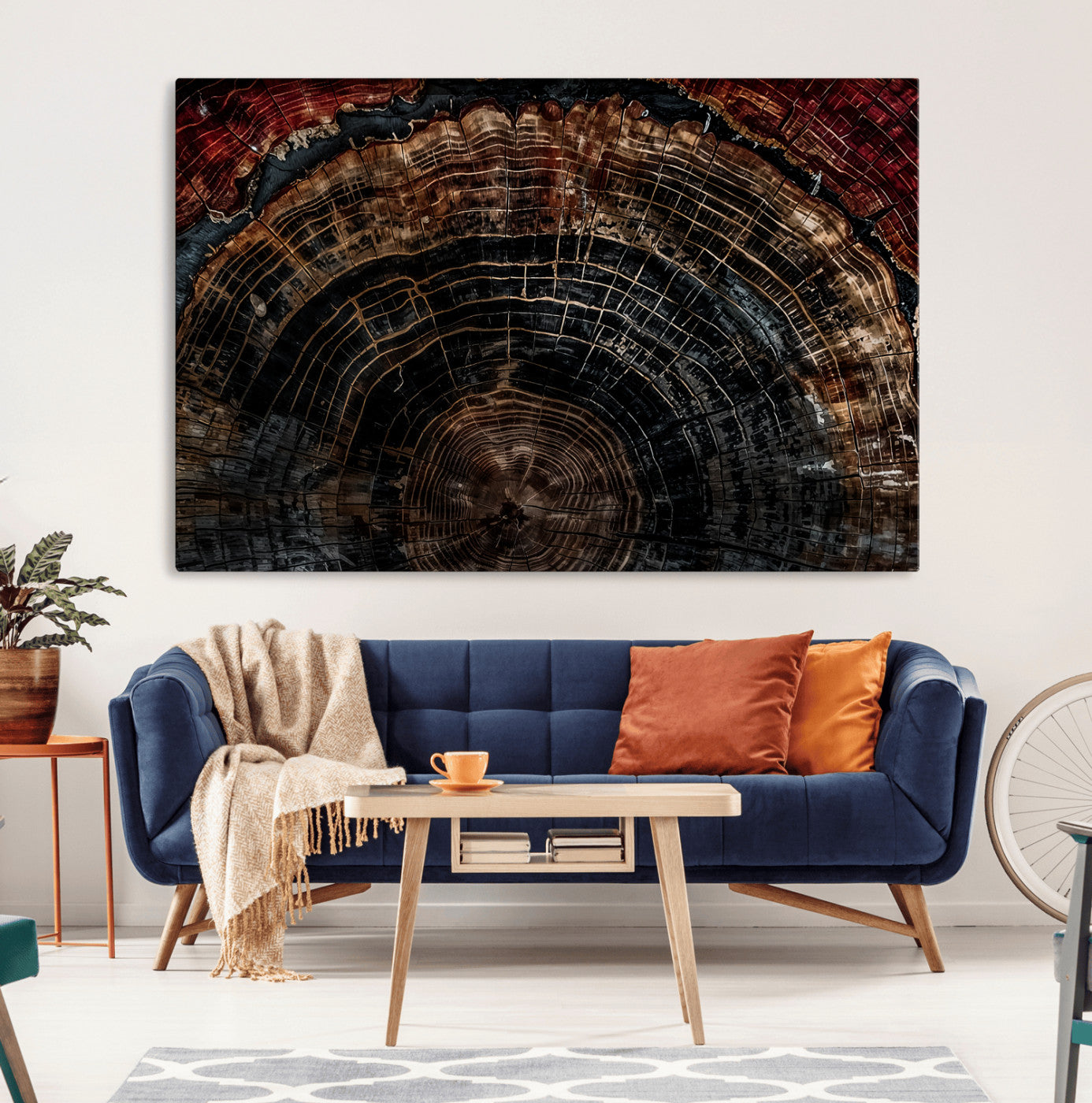 MGV-CV-36X24 - Dark Wood Ring Wall Art Canvas Print, Framed Abstract Wood Tree Art Picture Print, Rustic Tree Slice Perfect Rustic Decor Artwork